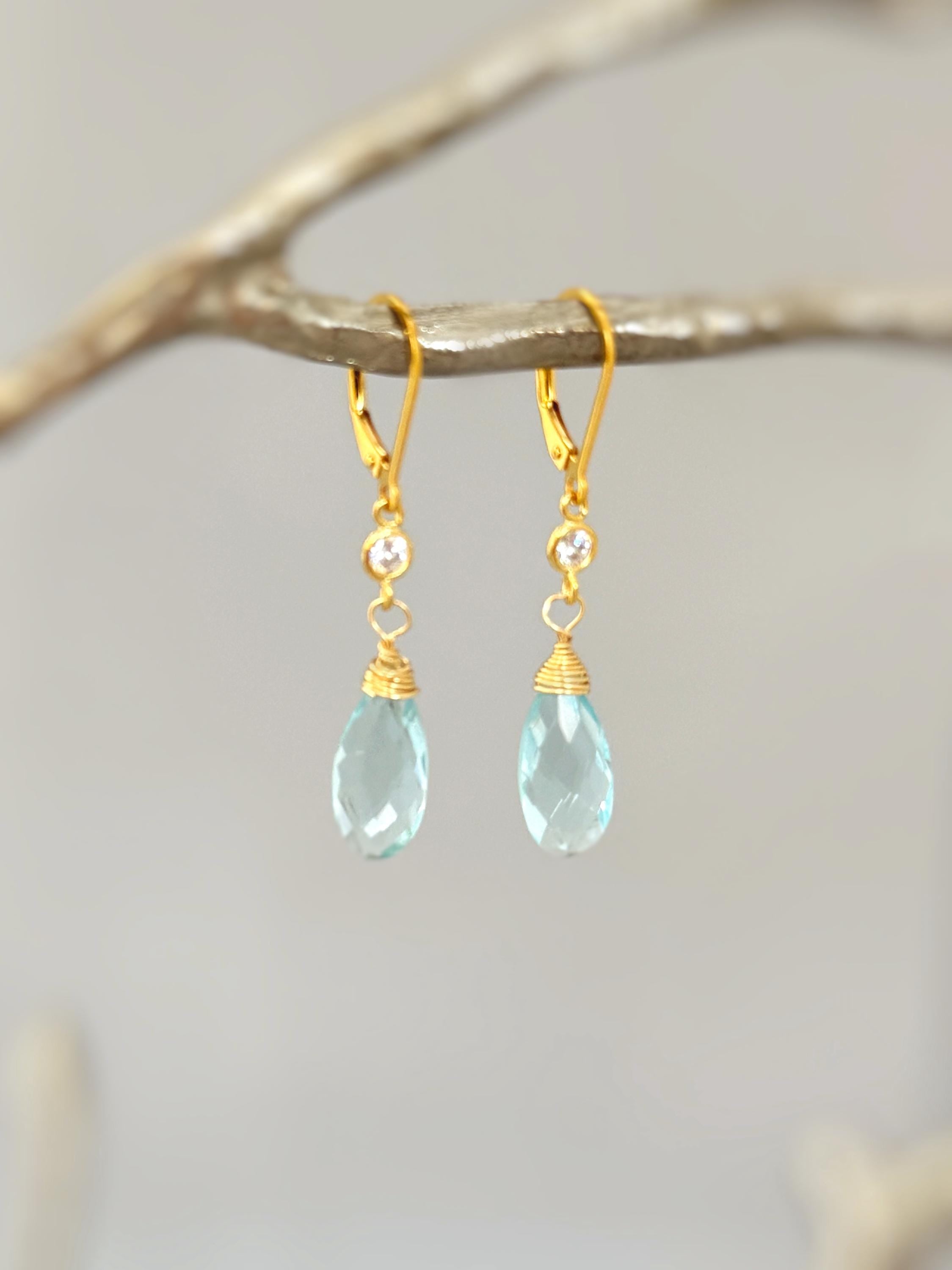 Aquamarine Earrings dangle 14k Gold, Sterling Silver, rose gold handmade blue gemstone March Birthstone crystal Jewelry gift for mom, wife