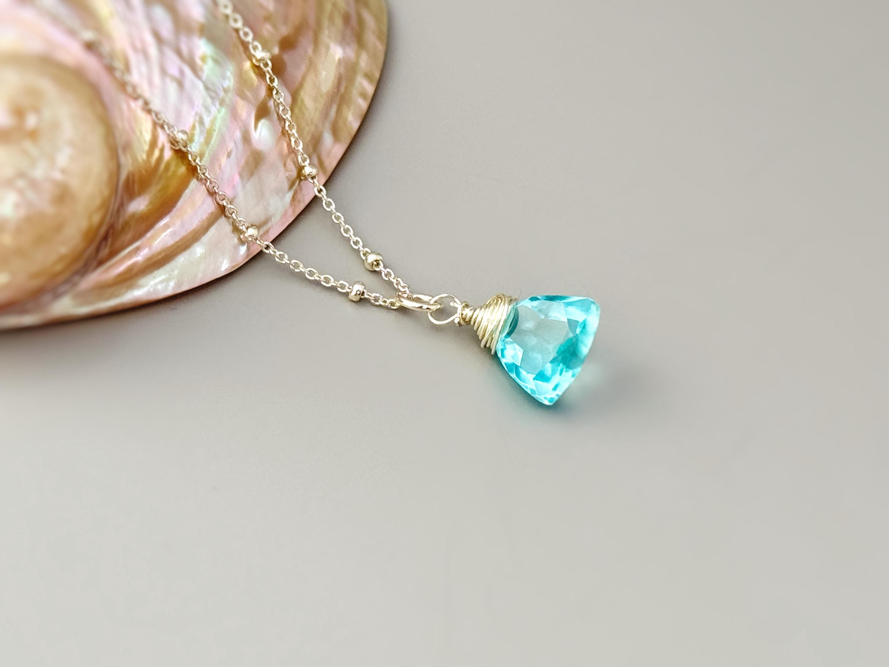 Sky Blue Necklace 14k gold, Sterling Silver, Rose Gold, layering gemstone pendant blue quartz handmade Jewelry November Birthstone gift