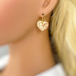 Heart Earrings Gold dangle sparkly boho handmade heart jewelry