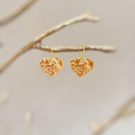 Heart Earrings Gold dangle sparkly boho handmade heart jewelry