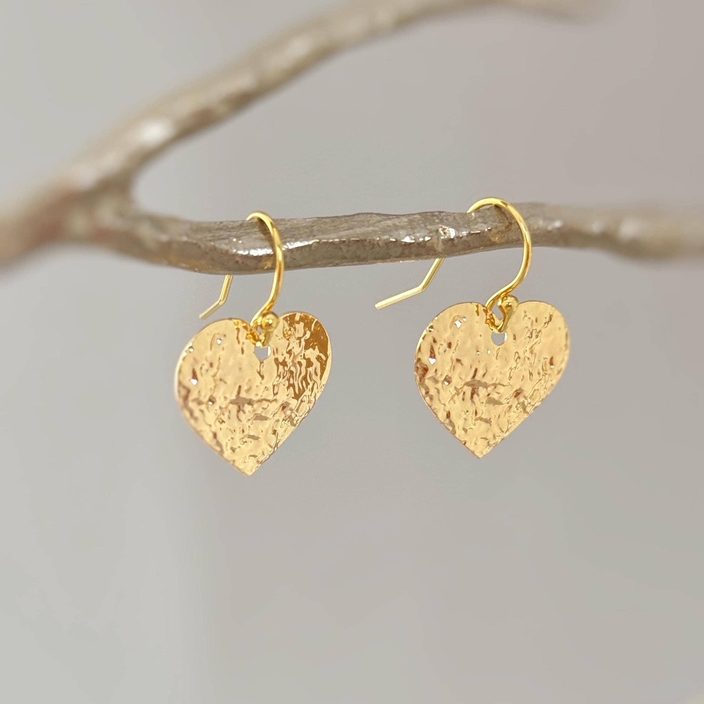 Heart Earrings Gold dangle drop 14k sparkly boho handmade lightweight statement heart jewelry romantic gift for wife, girlfriend mom, sister