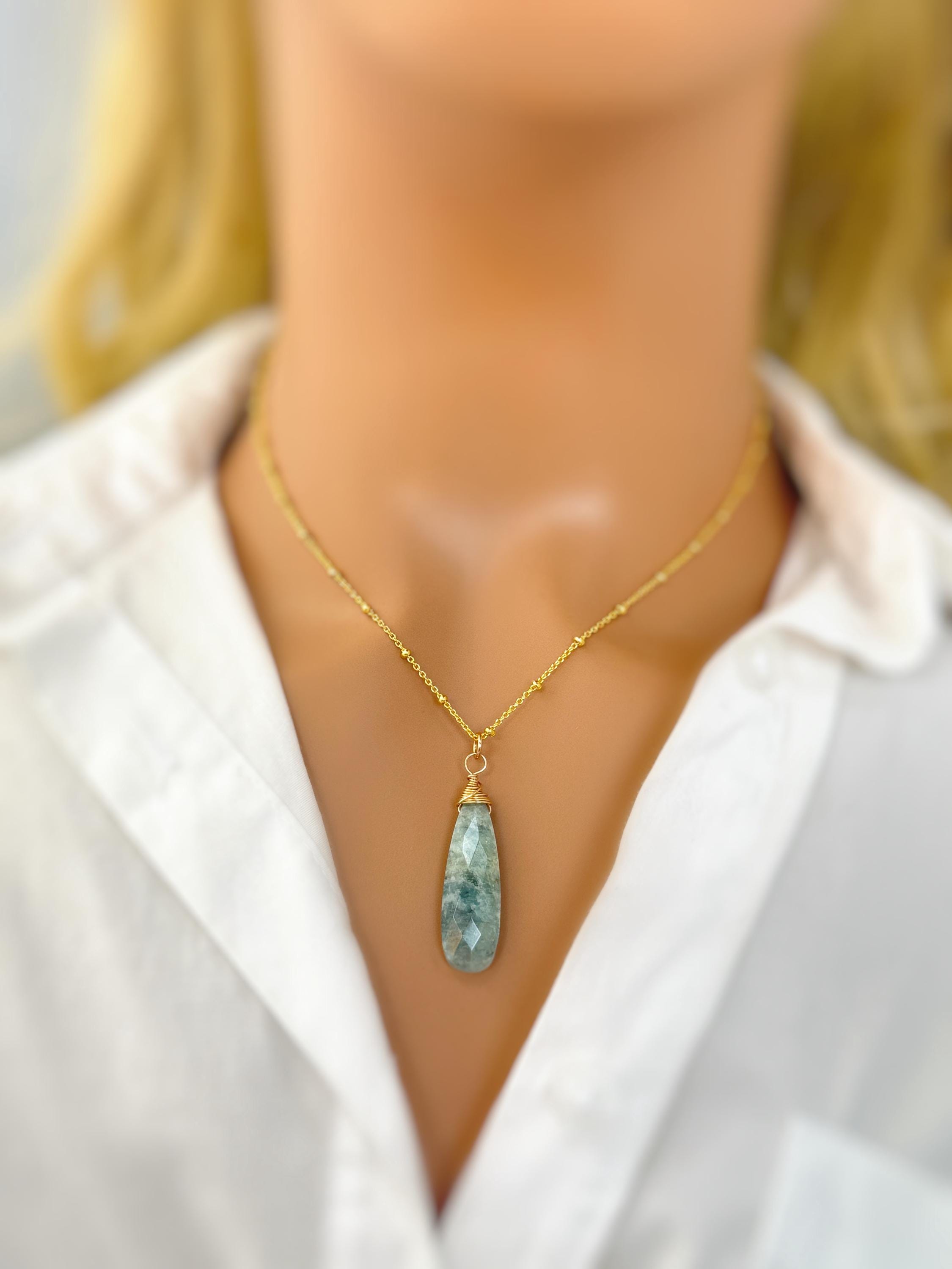 Aquamarine Necklace 14k Gold, silver Handmade gemstone layering pendant natural Aquamarine Jewelry March birthstone gift for mom wife sister