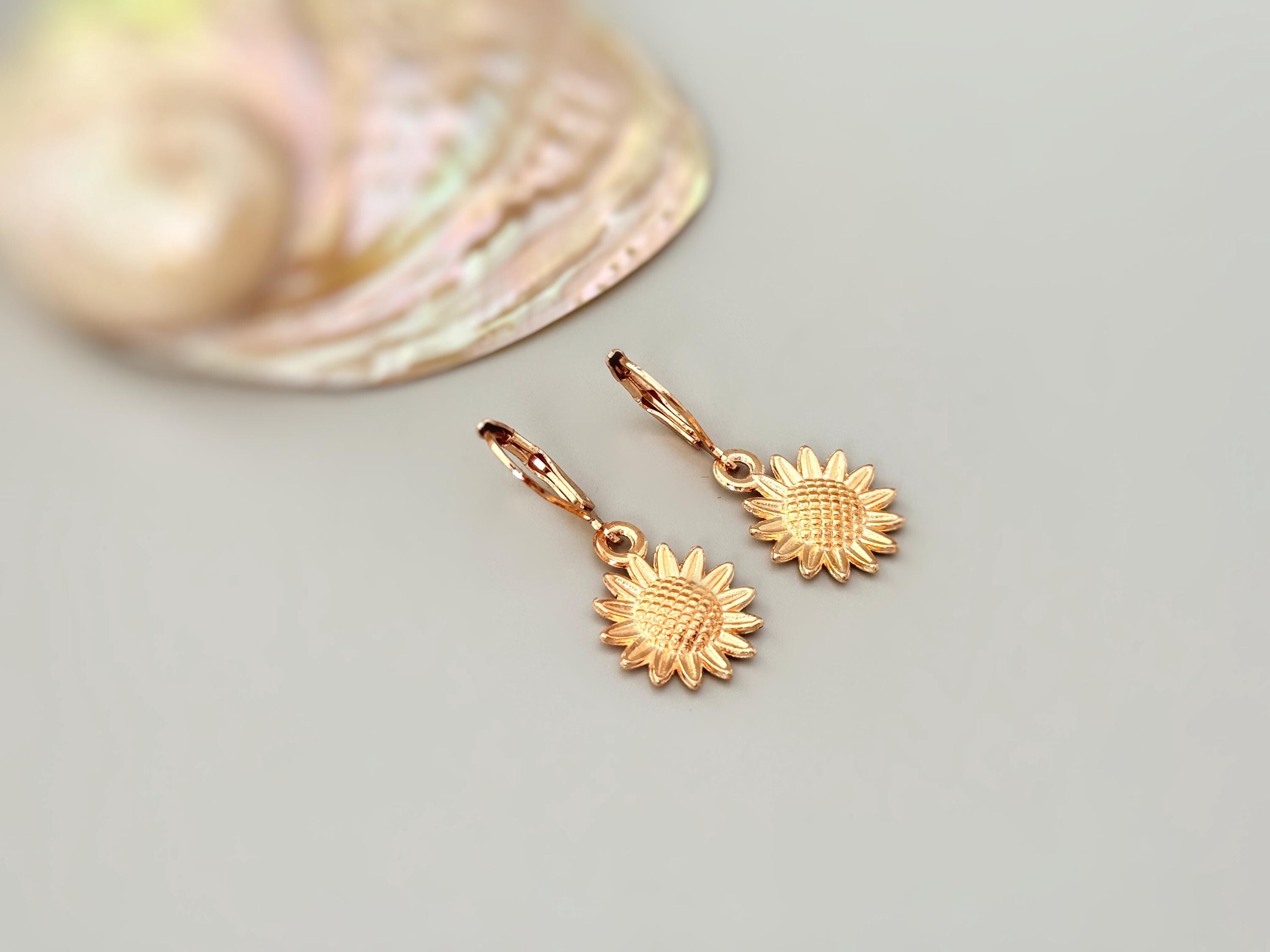 Gold Sunflower Earrings dangle