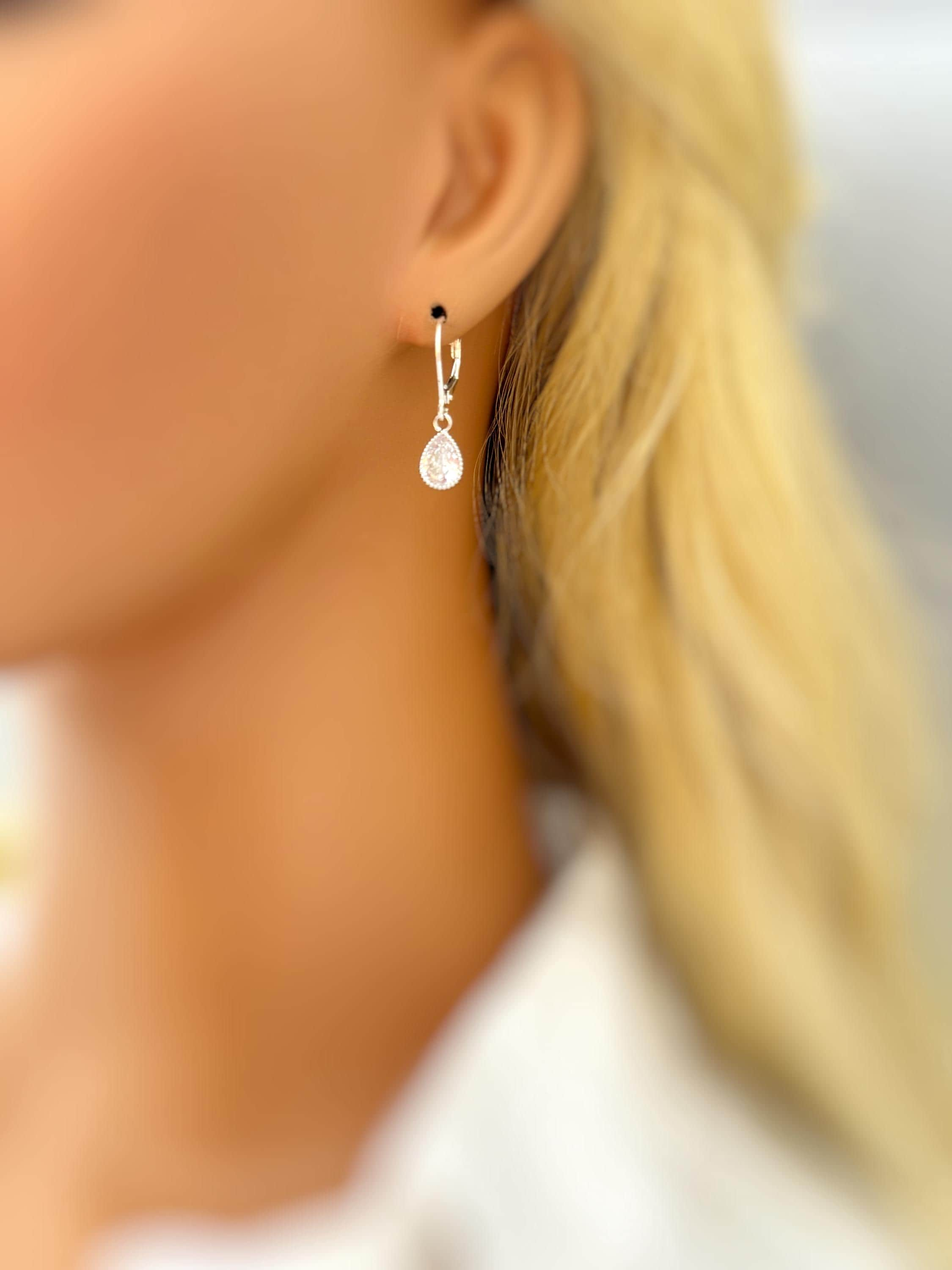 Dainty Crystal Earrings dangle 14k gold, silver teardrop leverback boho handmade jewelry sparkly earrings gift for sister, friend, wife, mom