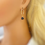 Onyx Hoop Earrings Dangle 14k Gold, Sterling Silver, Rose Gold, Handmade dainty black gemstone crystal formal jewelry for women