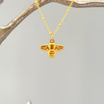 Dainty Honey Bee Necklace Gold, Sterling Silver