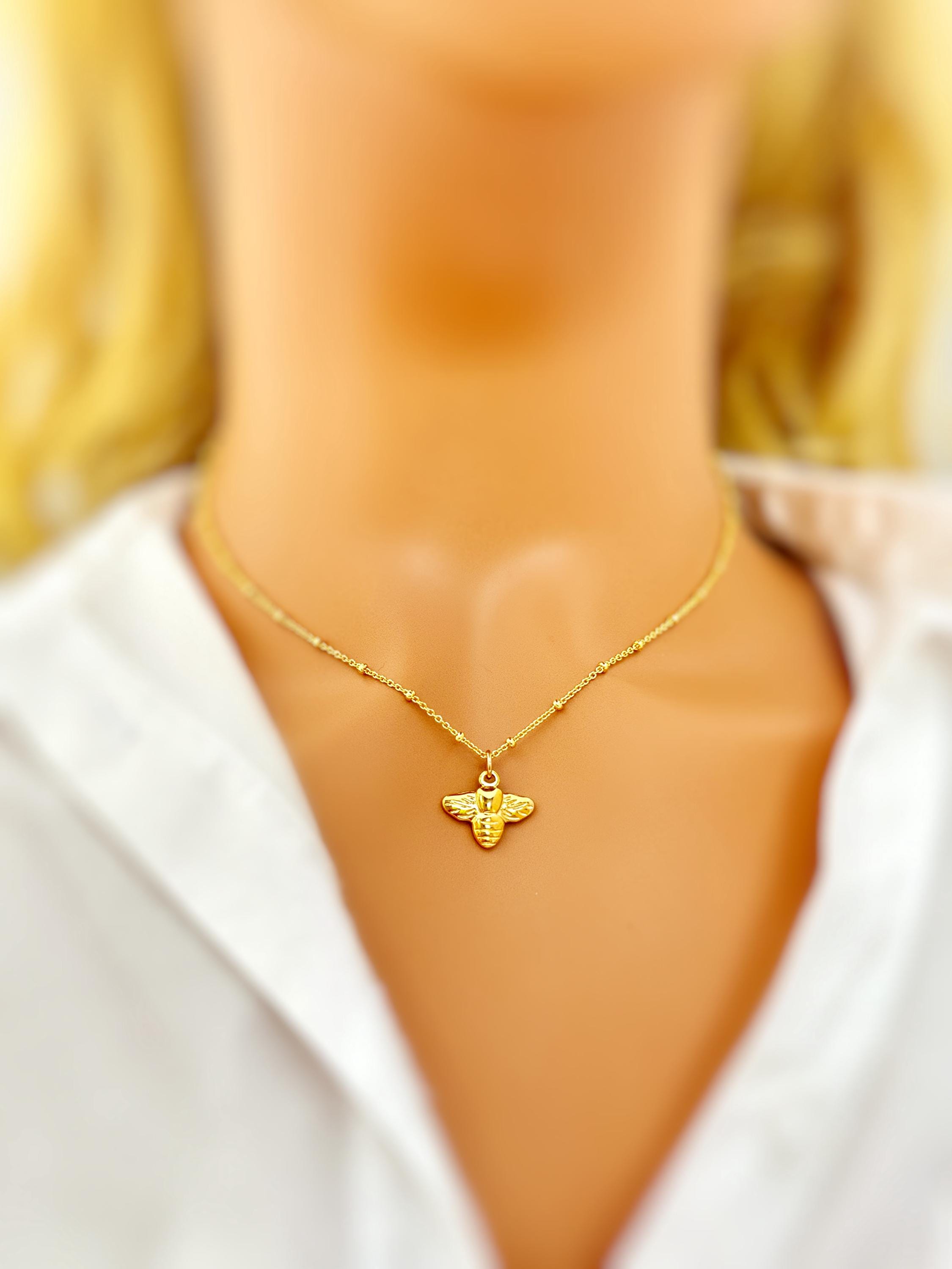 Dainty Honey Bee Necklace Gold, Sterling Silver