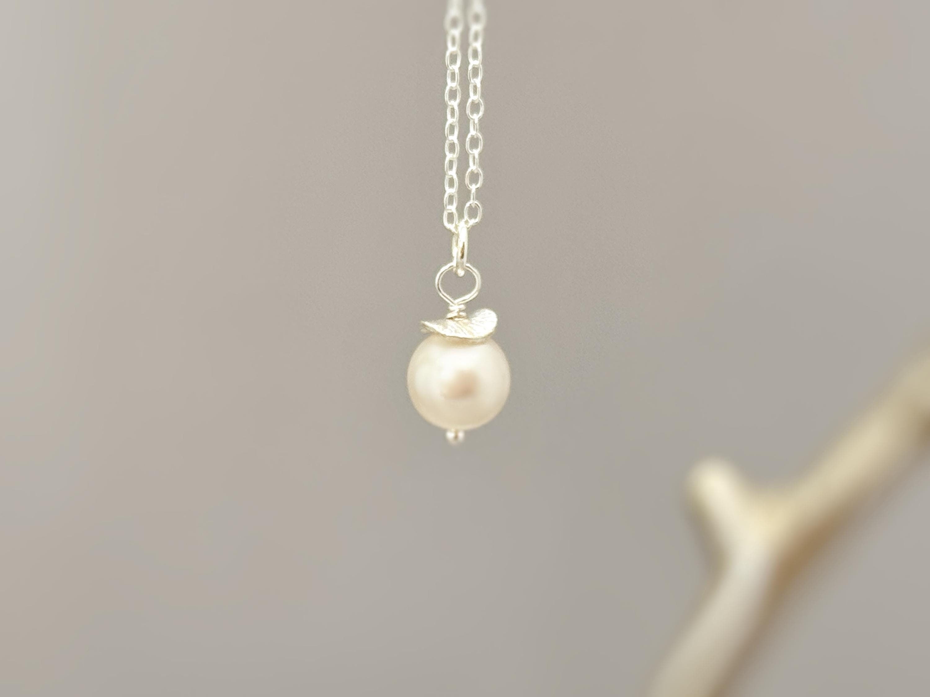 Dainty Single Pearl Necklace Sterling Silver handmade pearl pendant June birthstone jewelry layering necklace for women gift for mom wife