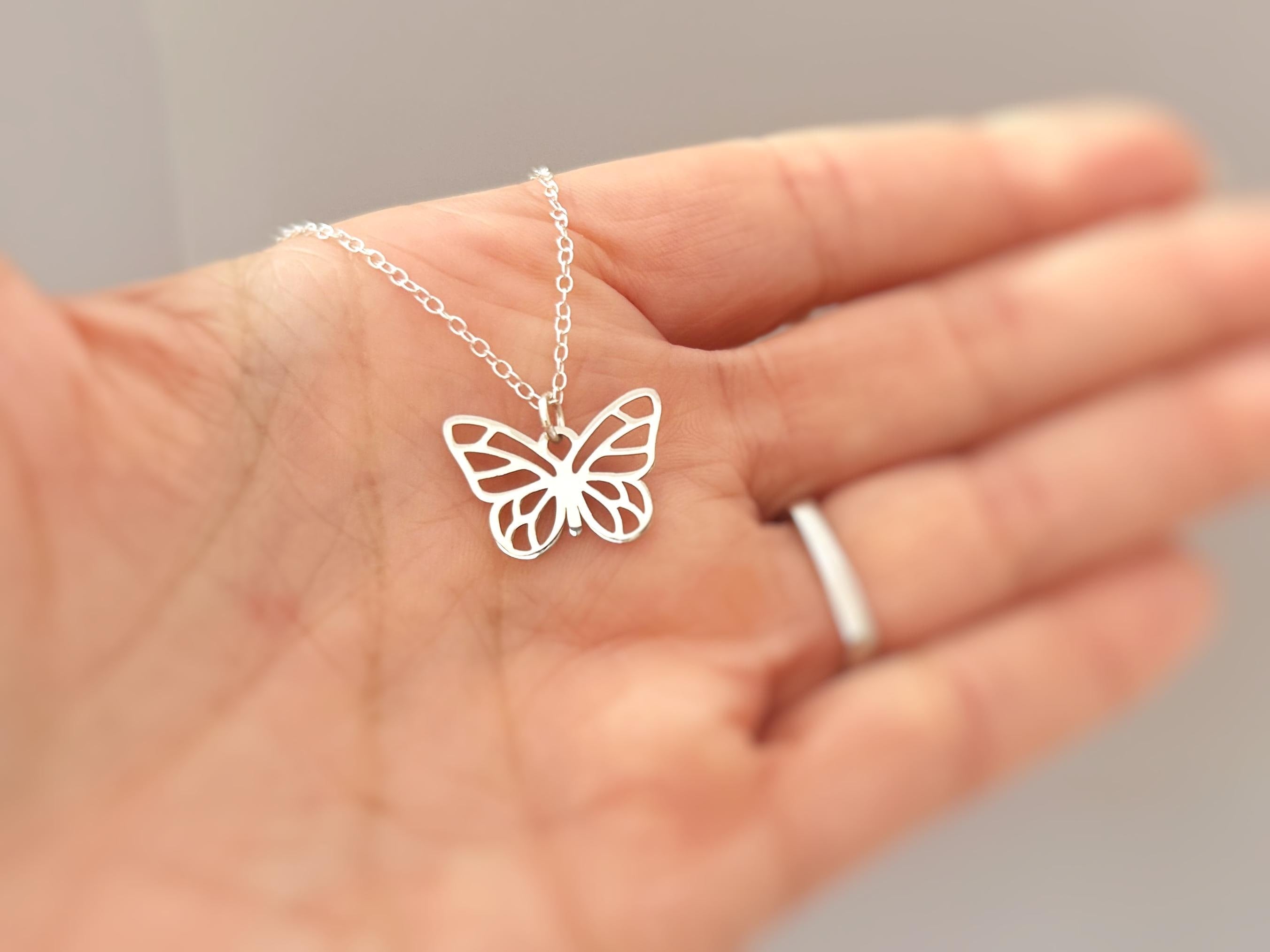 Butterfly Necklace Sterling Silver 14k Gold, handmade boho handmade unique jewelry gift for nature lovers gardeners, sister, daughter, mom