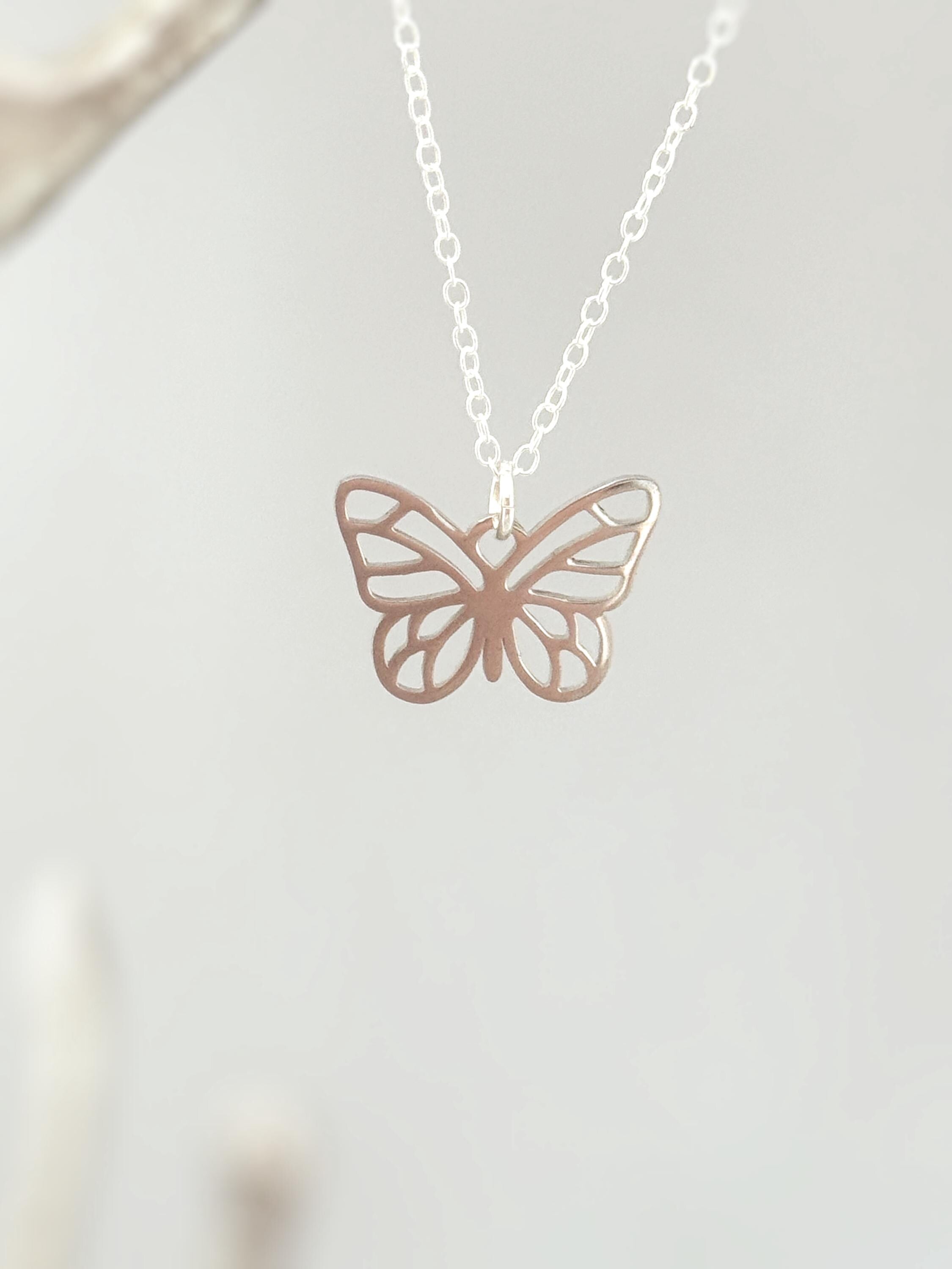 Butterfly Necklace Sterling Silver 14k Gold, handmade boho handmade unique jewelry gift for nature lovers gardeners, sister, daughter, mom