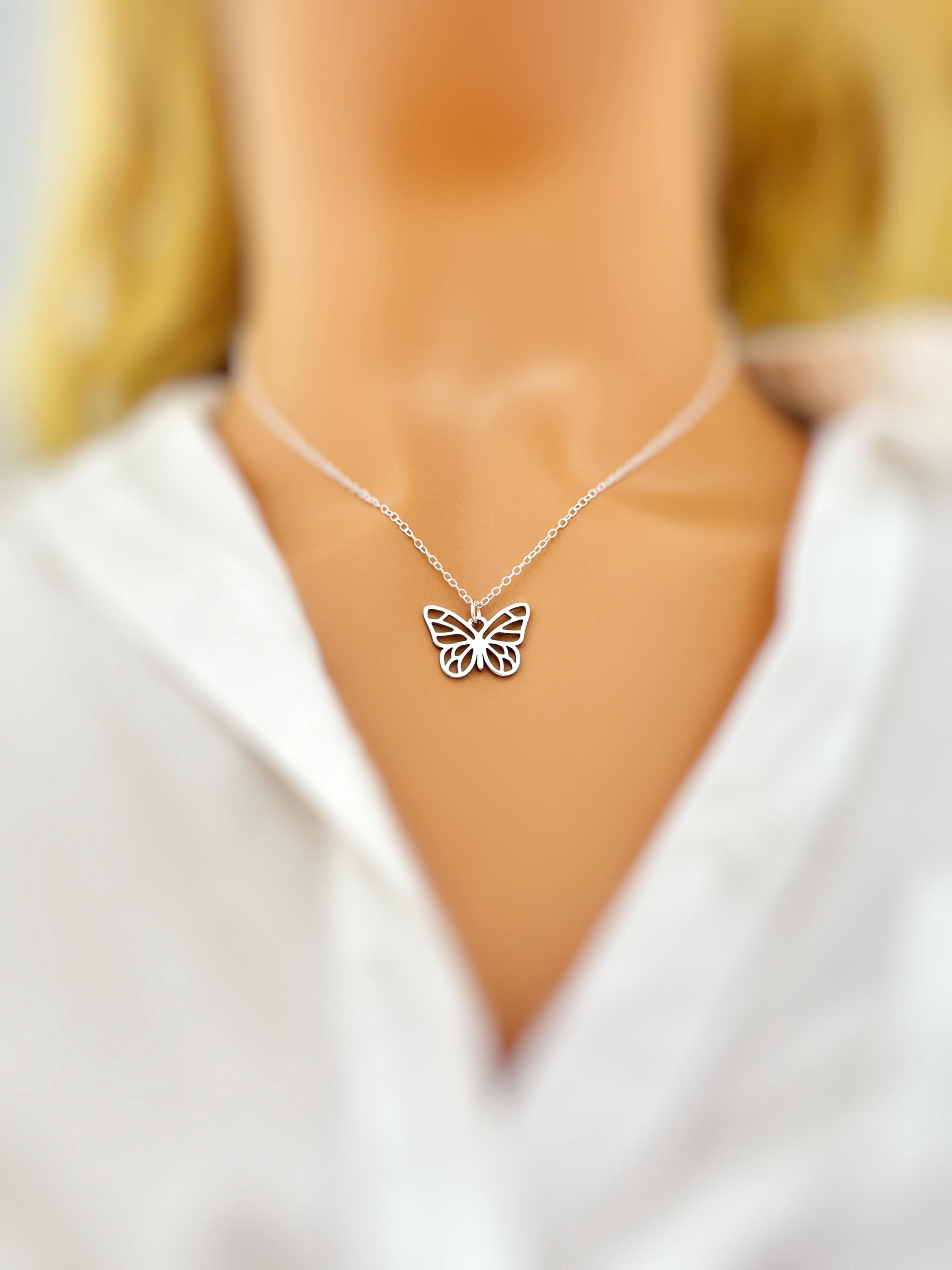 Butterfly Necklace Sterling Silver 14k Gold, handmade boho handmade unique jewelry gift for nature lovers gardeners, sister, daughter, mom