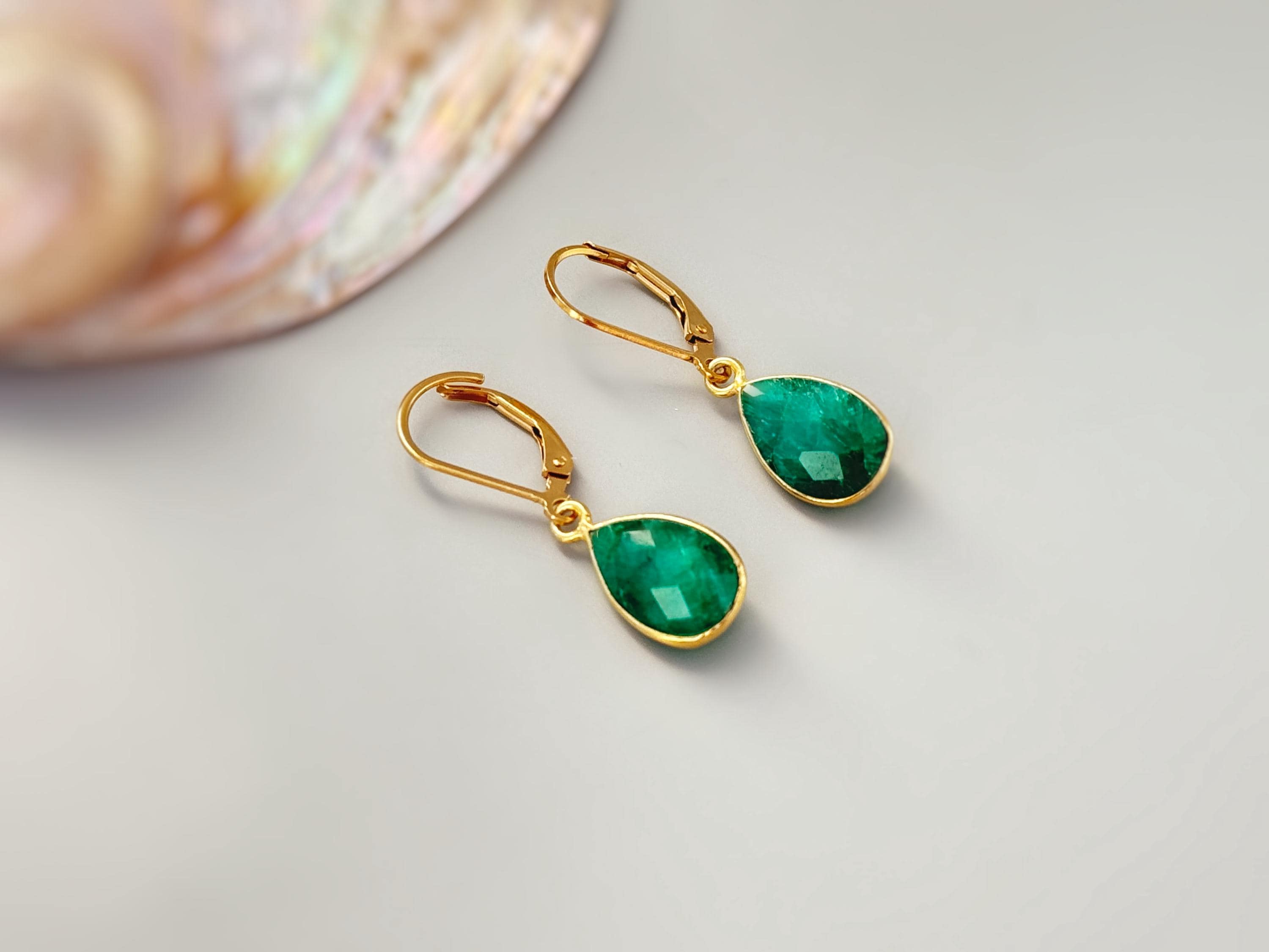 Handmade Sterling Silver Emerald Earrings Dangle