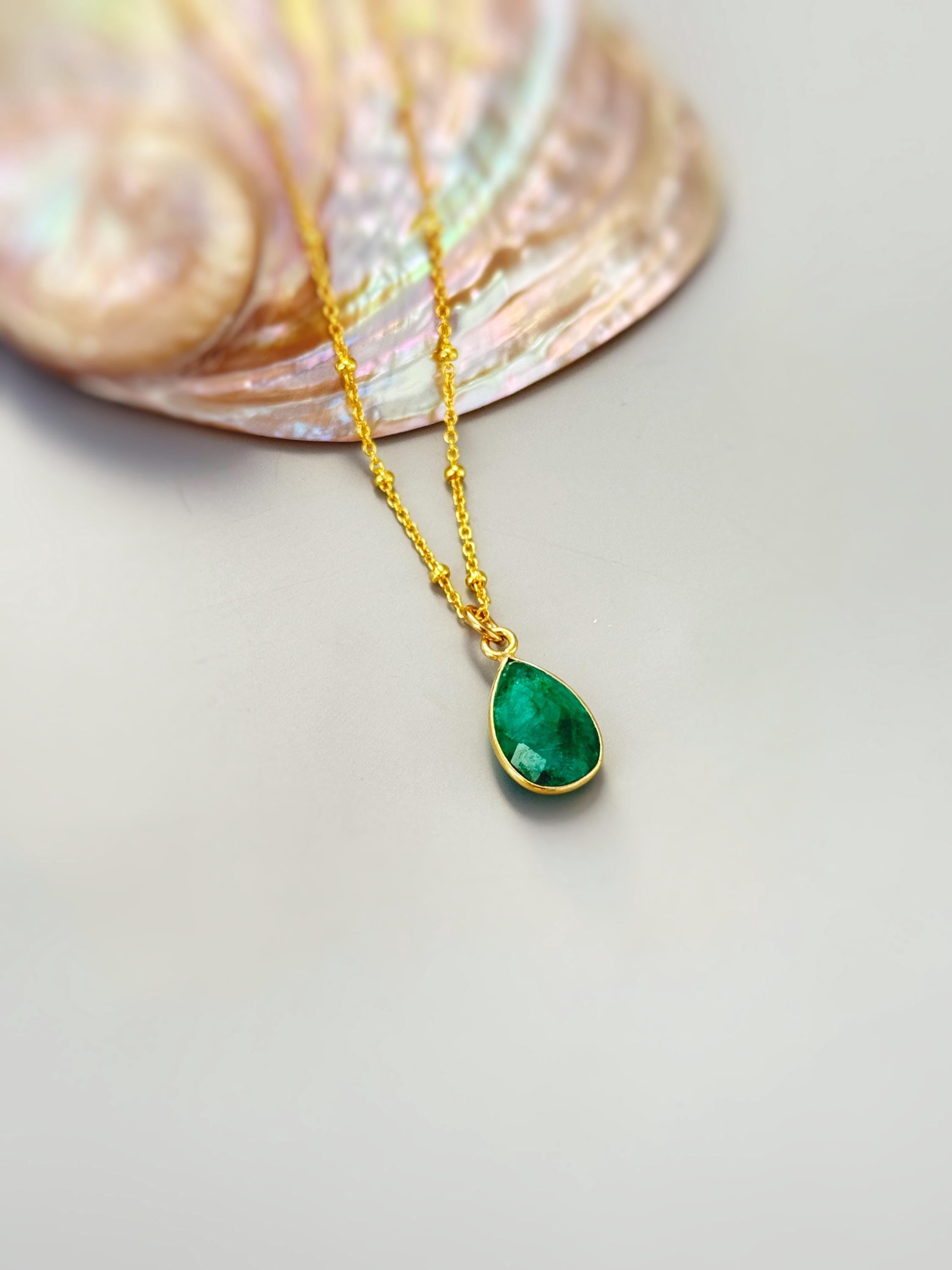 Emerald Necklace 14 Gold, Sterling silver, Handmade gemstone pendant Genuine Raw Emerald handmade jewelry layering necklace May Birthstone