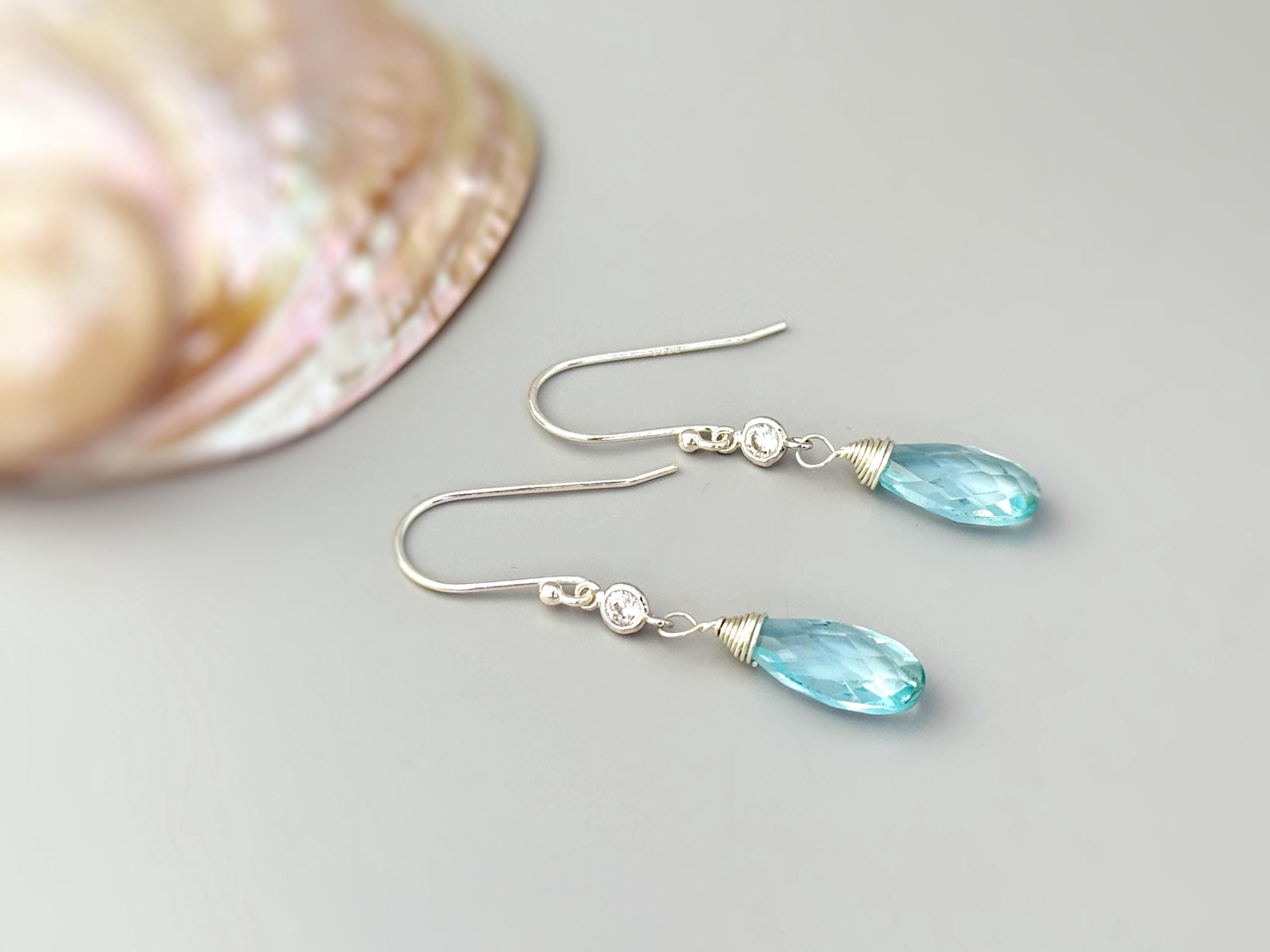 Aquamarine Earrings dangle 14k Gold, Sterling Silver, rose gold handmade blue gemstone March Birthstone crystal Jewelry gift for mom, wife