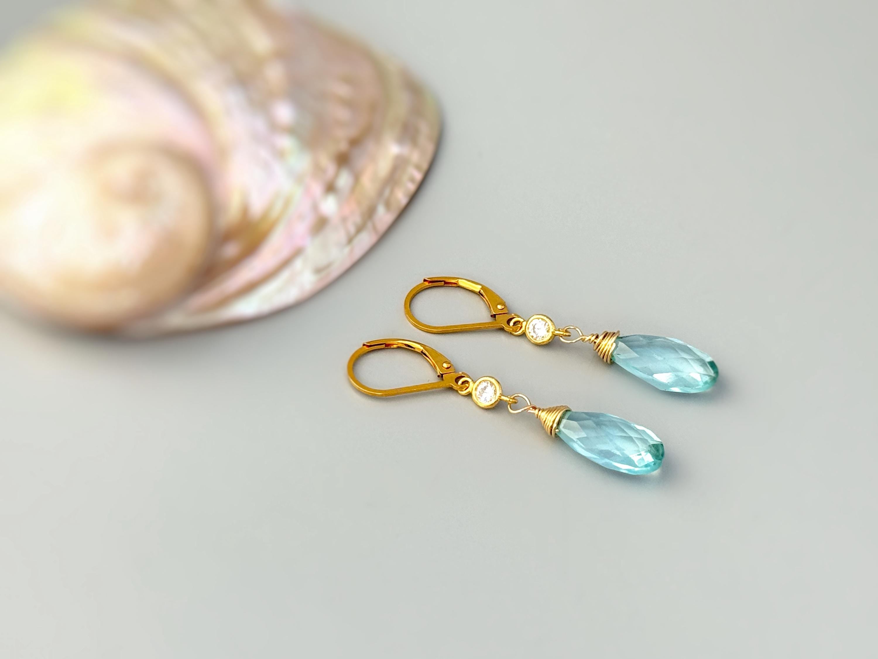 Aquamarine Earrings dangle 14k Gold, Sterling Silver, rose gold handmade blue gemstone March Birthstone crystal Jewelry gift for mom, wife