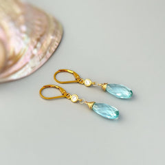 Aquamarine Earrings dangle 14k Gold, Sterling Silver, rose gold handmade blue gemstone March Birthstone crystal Jewelry gift for mom, wife