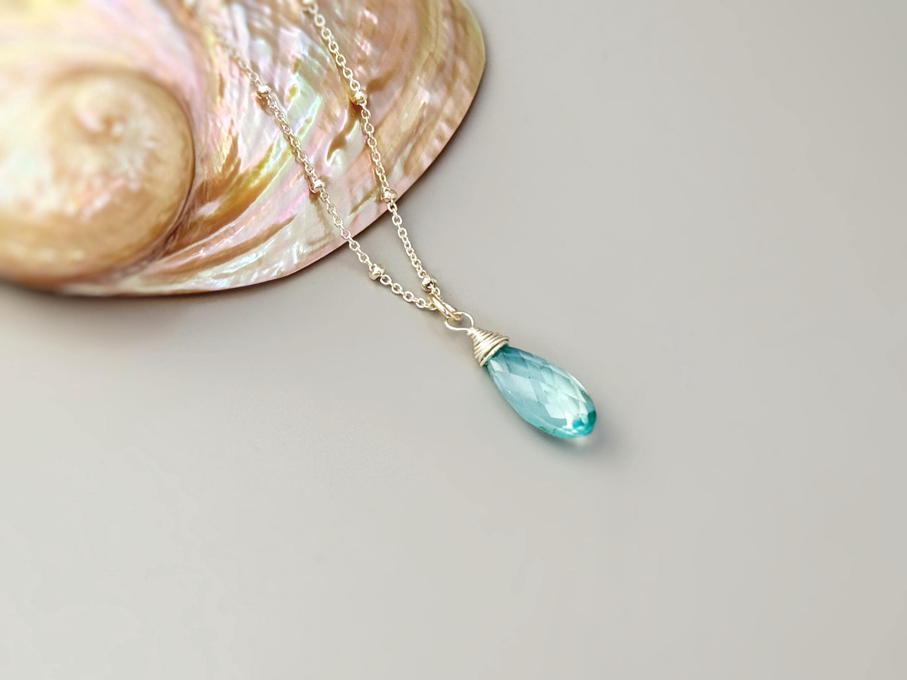 Aquamarine Necklace 14k Gold, Silver, Rose Gold Handmade gemstone layering pendant blue quartz Jewelry March birthstone gift for mom, wife