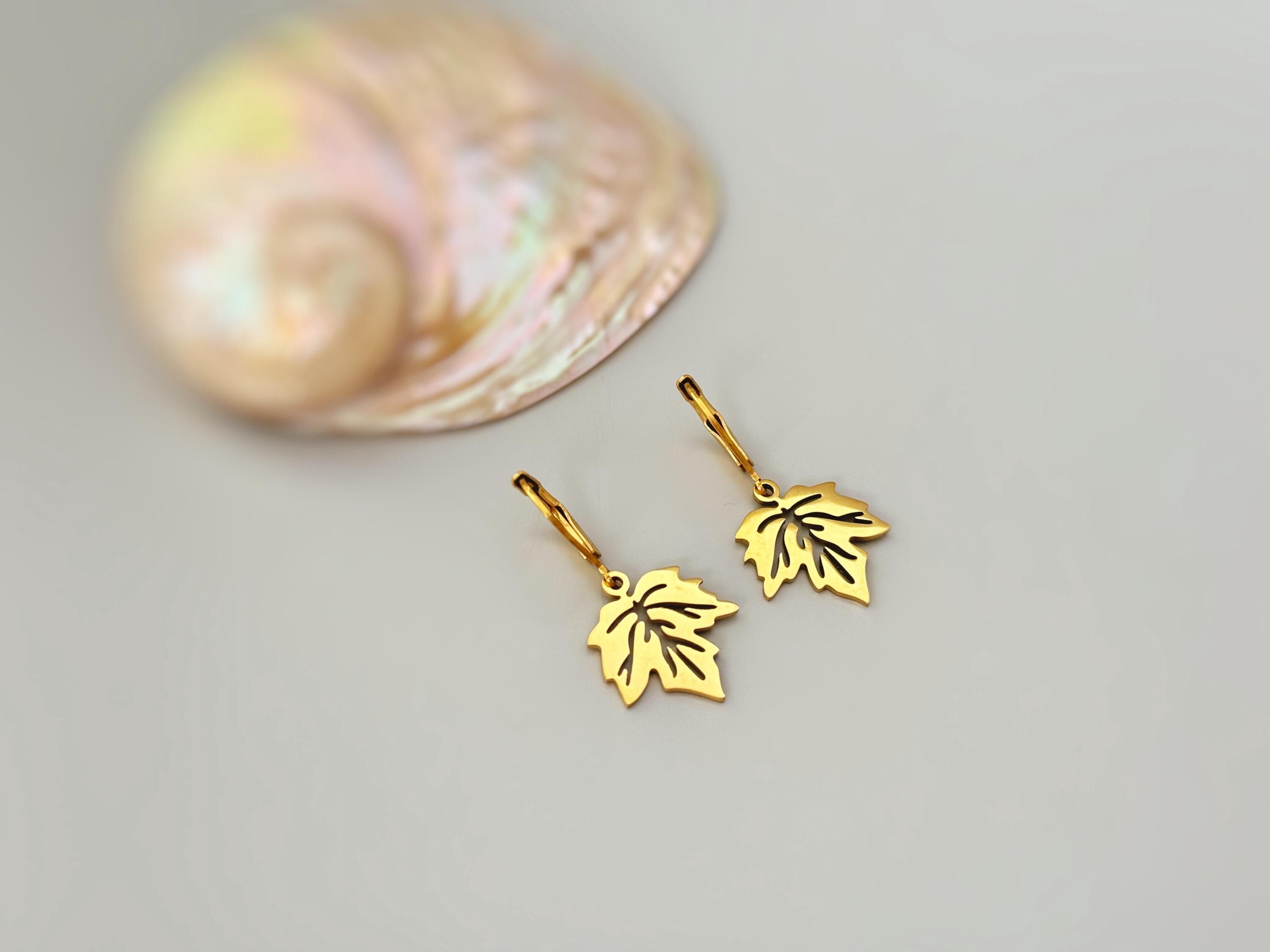 Maple Leaf Earrings dangle sterling silver, gold handmade dangly long lightweight nature Jewelry unique gift for mom, gardener, wife, sister