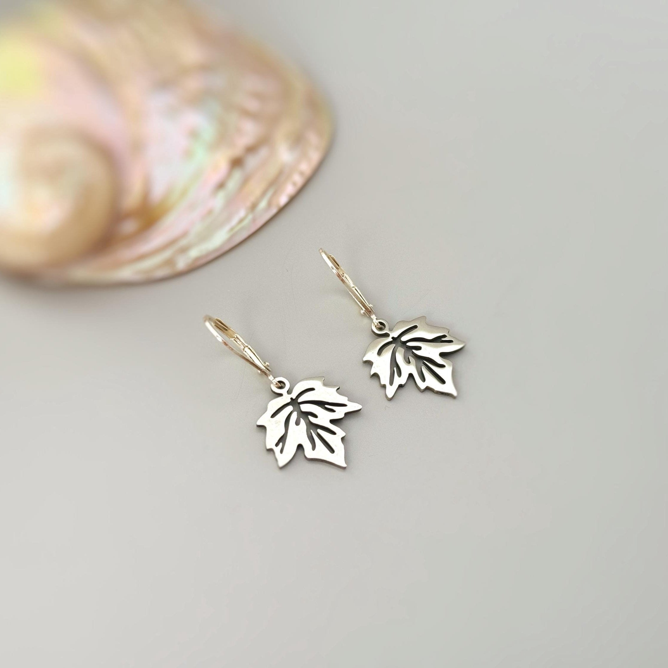 Maple Leaf Earrings dangle sterling silver, gold handmade dangly long lightweight nature Jewelry unique gift for mom, gardener, wife, sister