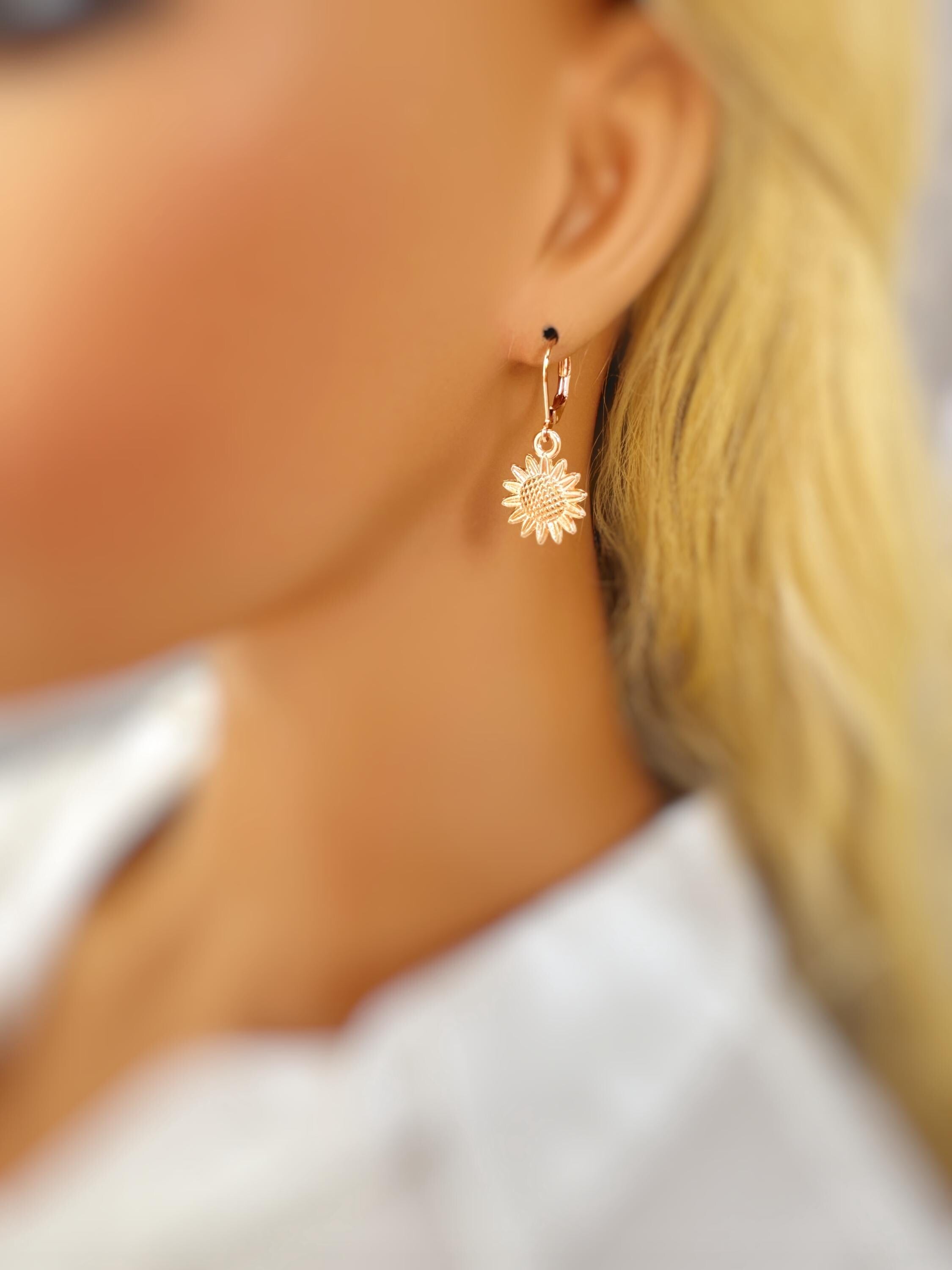 Gold Sunflower Earrings dangle