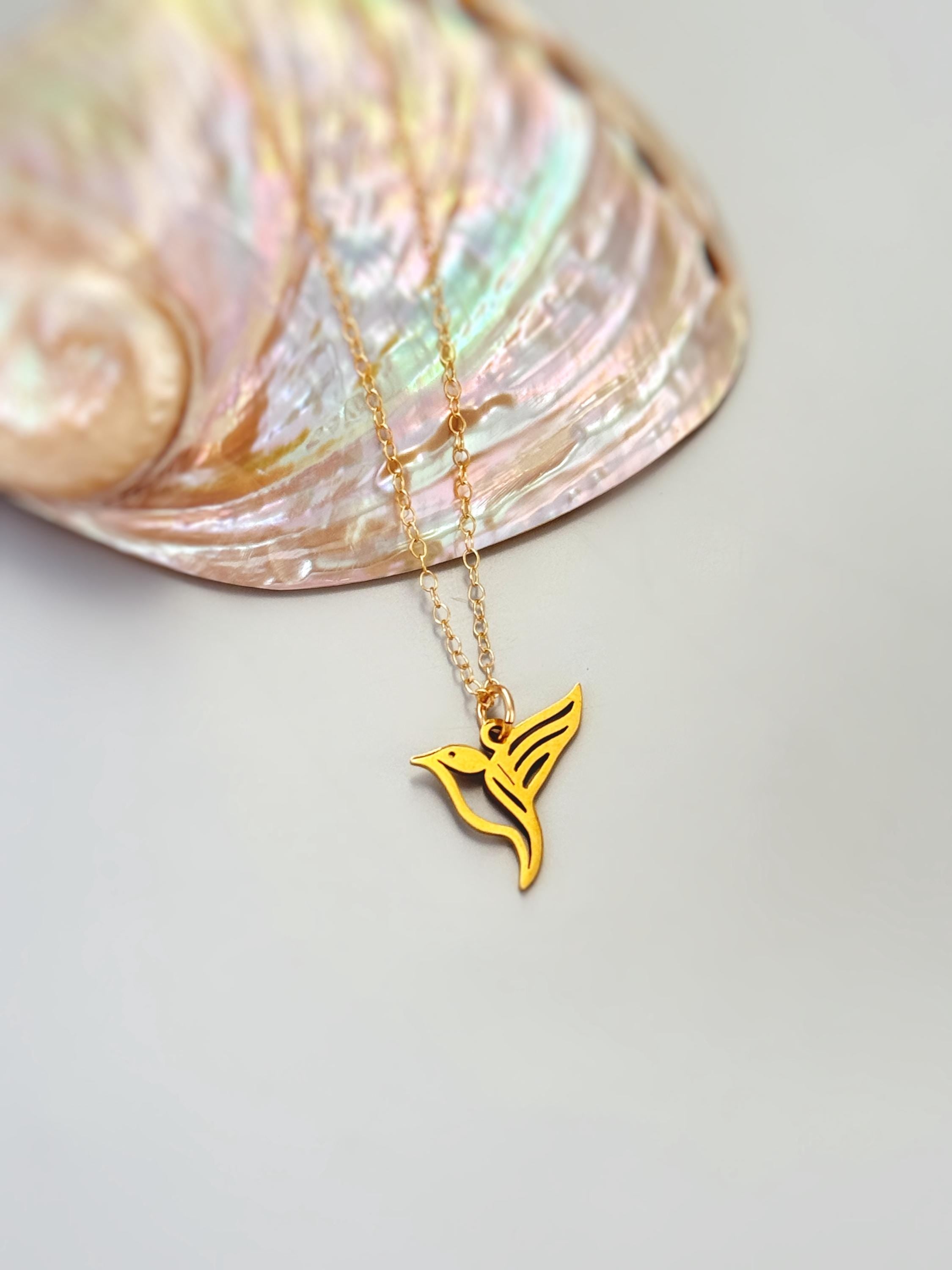 Hummingbird Necklace Sterling Silver Gold handmade jewelry unique nature boho charm pendant necklace gift for bird lover friend daughter mom