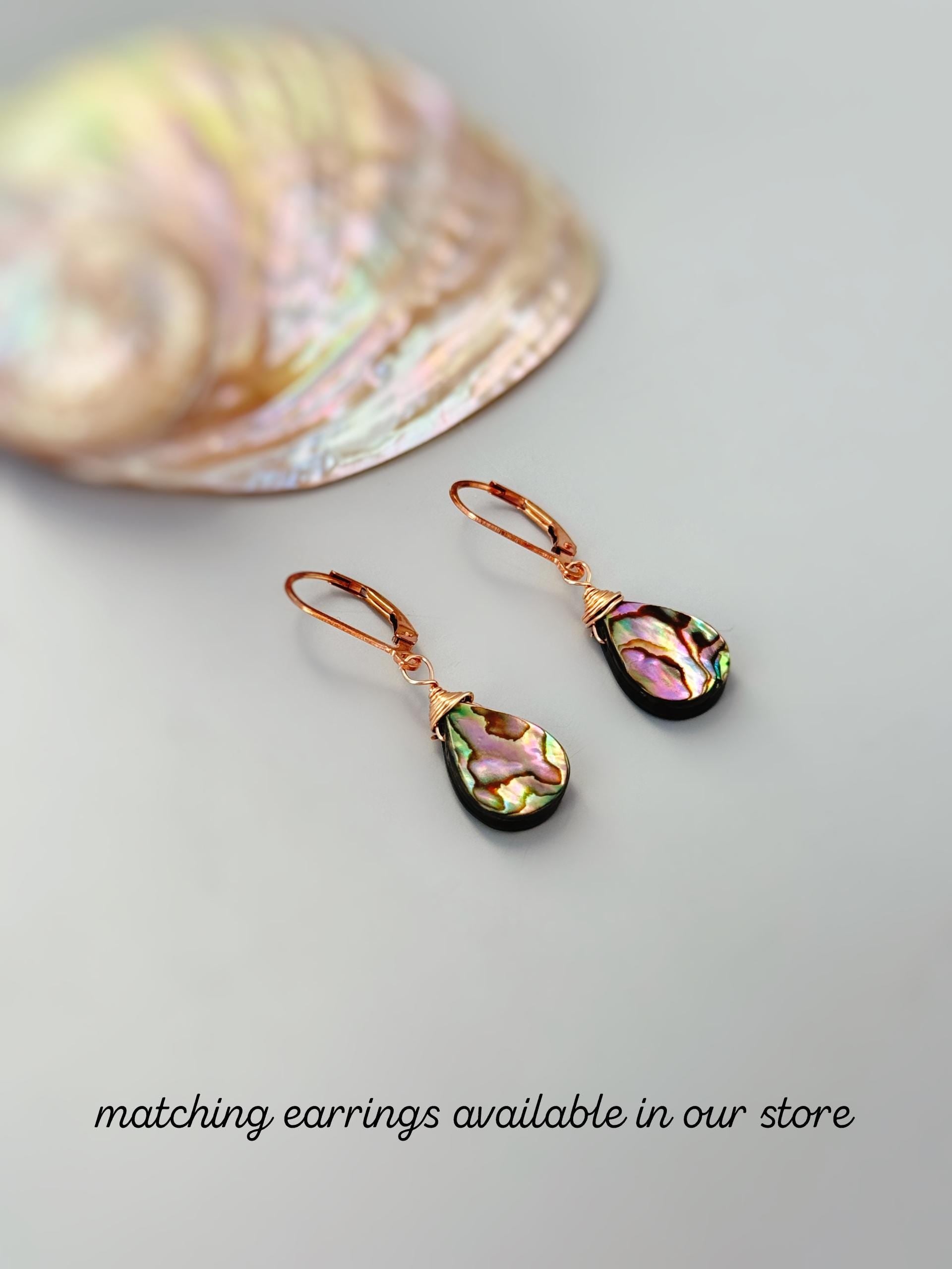 Abalone Necklace shell pendant 14k gold fill, Rose Gold, Sterling Silver iridescent summer beach jewelry layering necklace for women