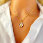 Crystal Sunflower Pendant Necklace 18k gold birth flower pendant for women summer jewelry for August, July birthday gift for mom, sister