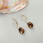 Dainty Smoky Quartz Earrings 14k gold, Sterling silver