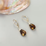 Dainty Smoky Quartz Earrings dangly sterling silver 14k gold boho dangle Quartz gemstone handmade jewelry for women gift for wife, mom