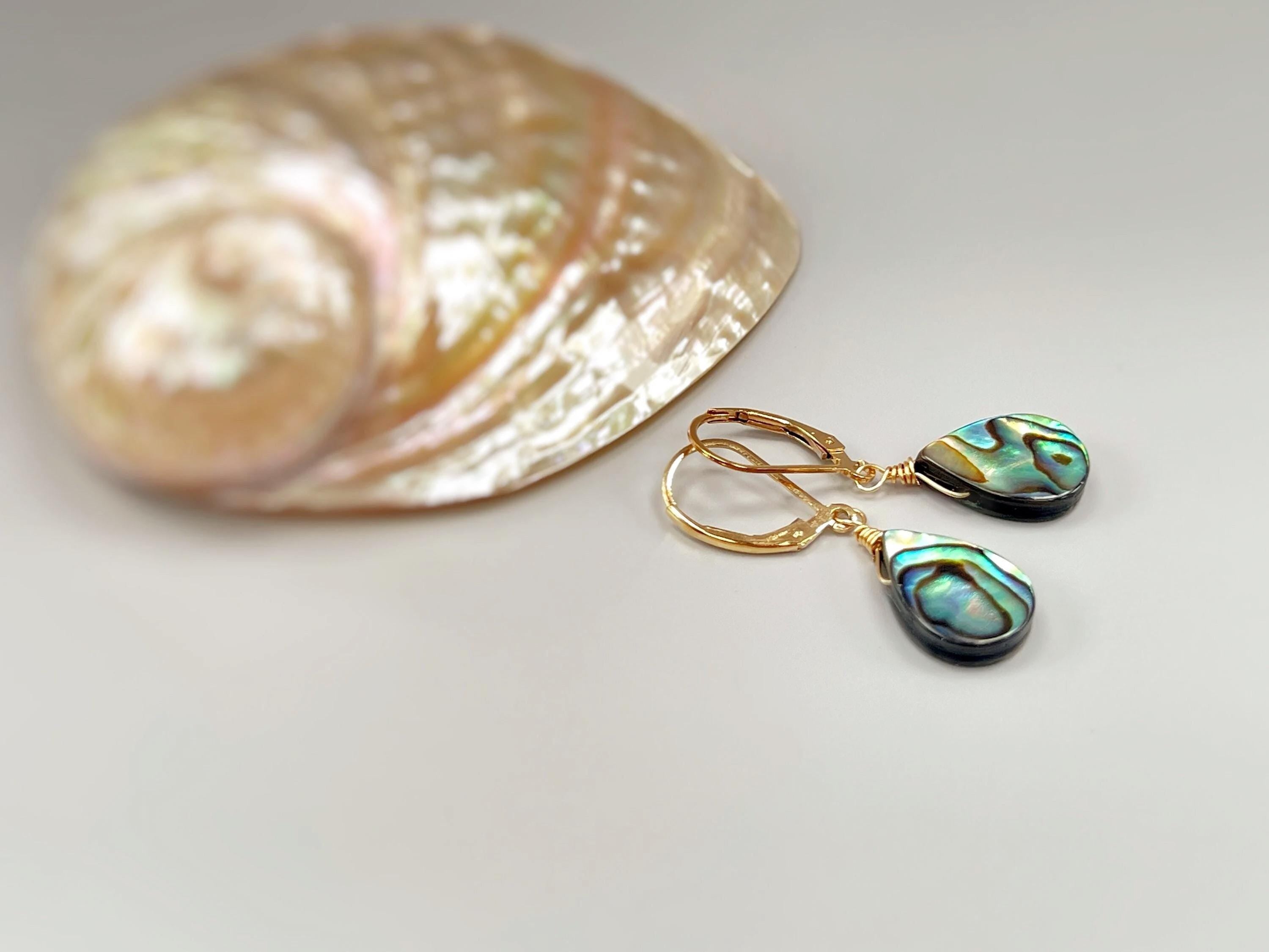 Abalone Shell Earrings 14k Gold, Sterling Silver Summer Jewelry