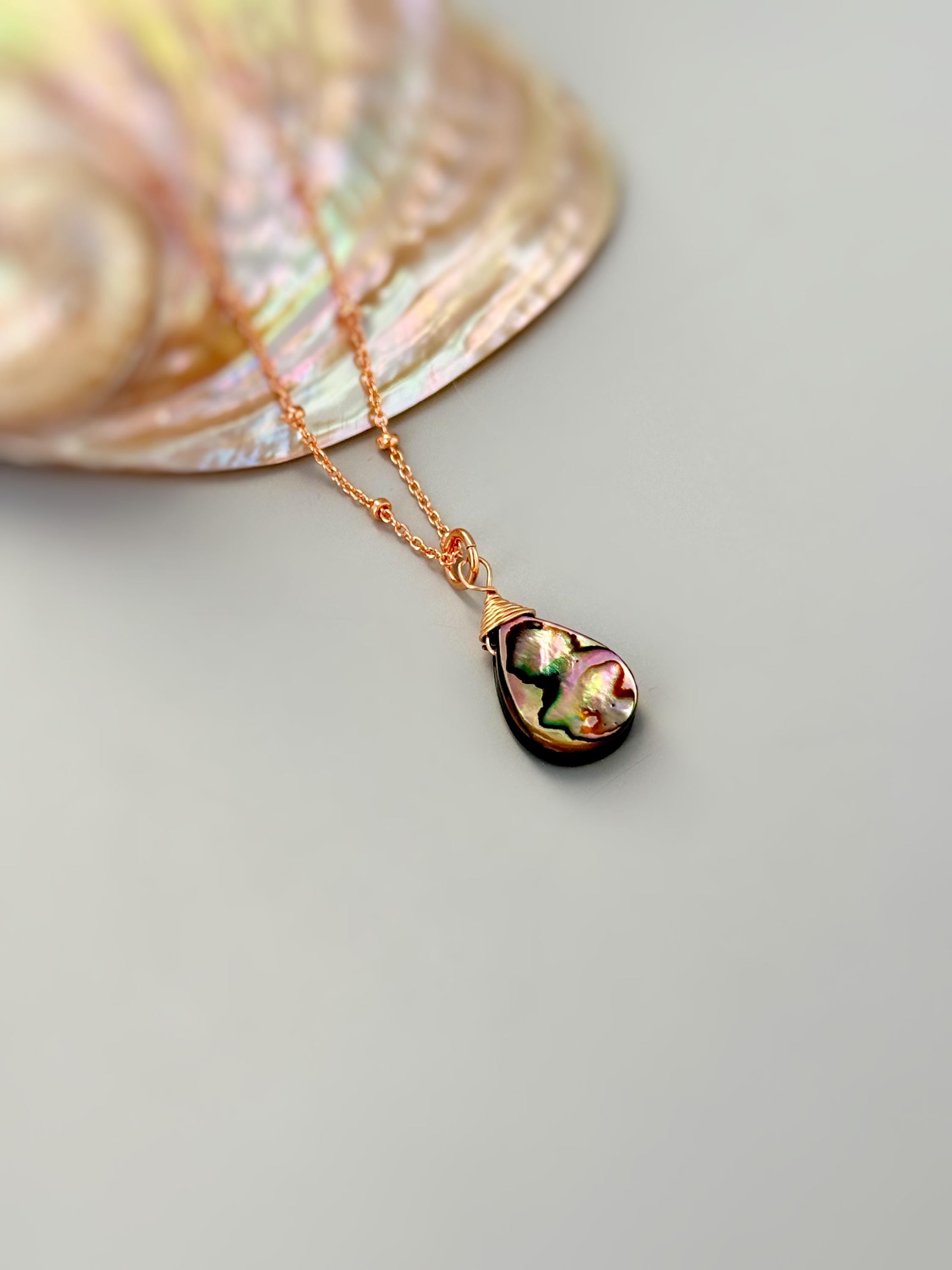 Abalone Necklace shell pendant 14k gold fill, Rose Gold, Sterling Silver iridescent summer beach jewelry layering necklace for women