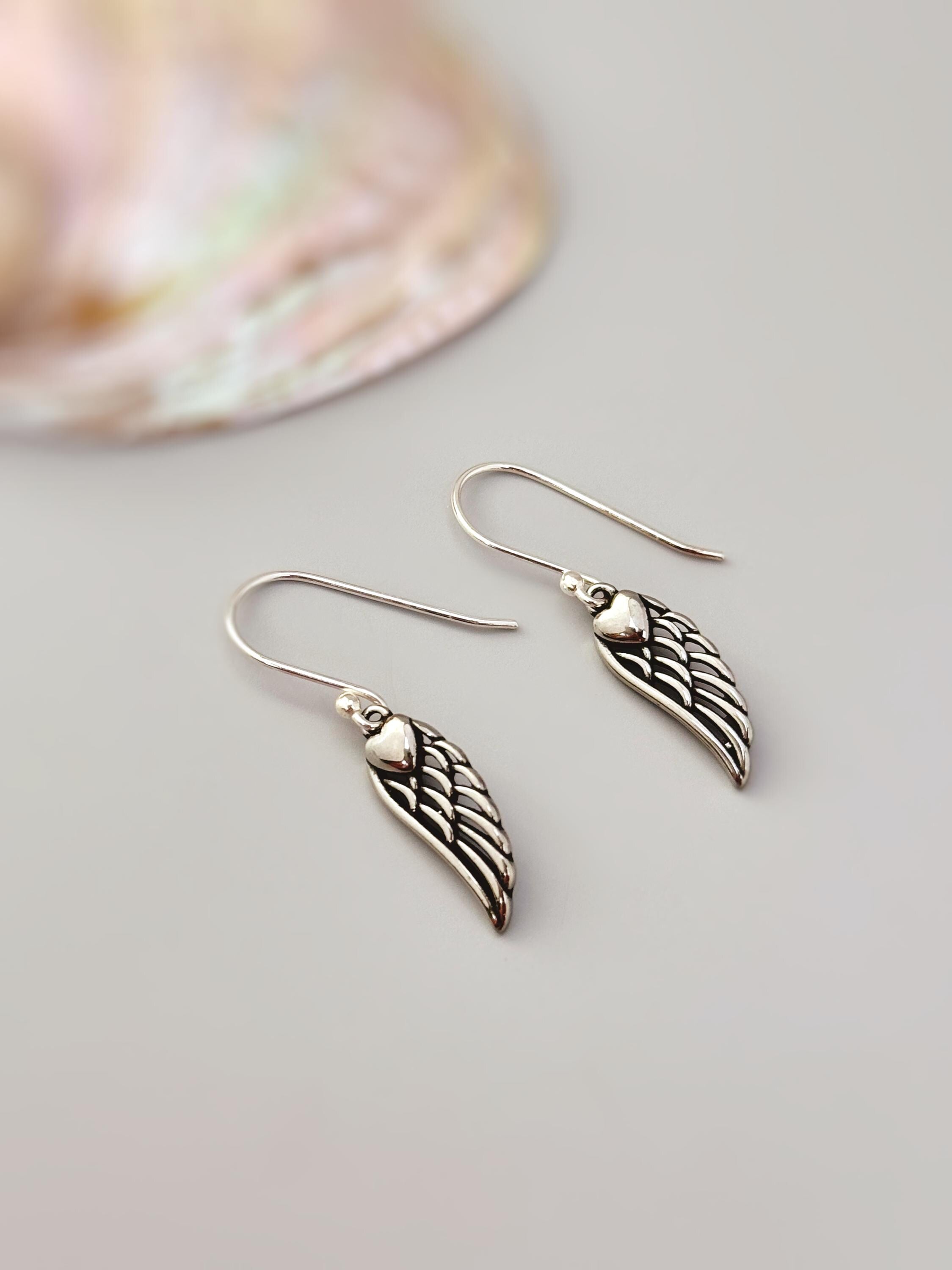 Rose Gold Heart Earrings dangle drop boho angel wing handmade gold heart jewelry romantic gift for wife, girlfriend, mom, daughter, sister