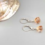 Dainty Morganite earrings dangle 14k gold, Sterling Silver, Rose Gold Peach Pink Quartz