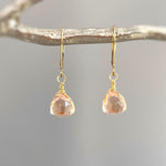 Dainty Morganite earrings dangle 14k gold, Sterling Silver, Rose Gold Peach Pink Quartz
