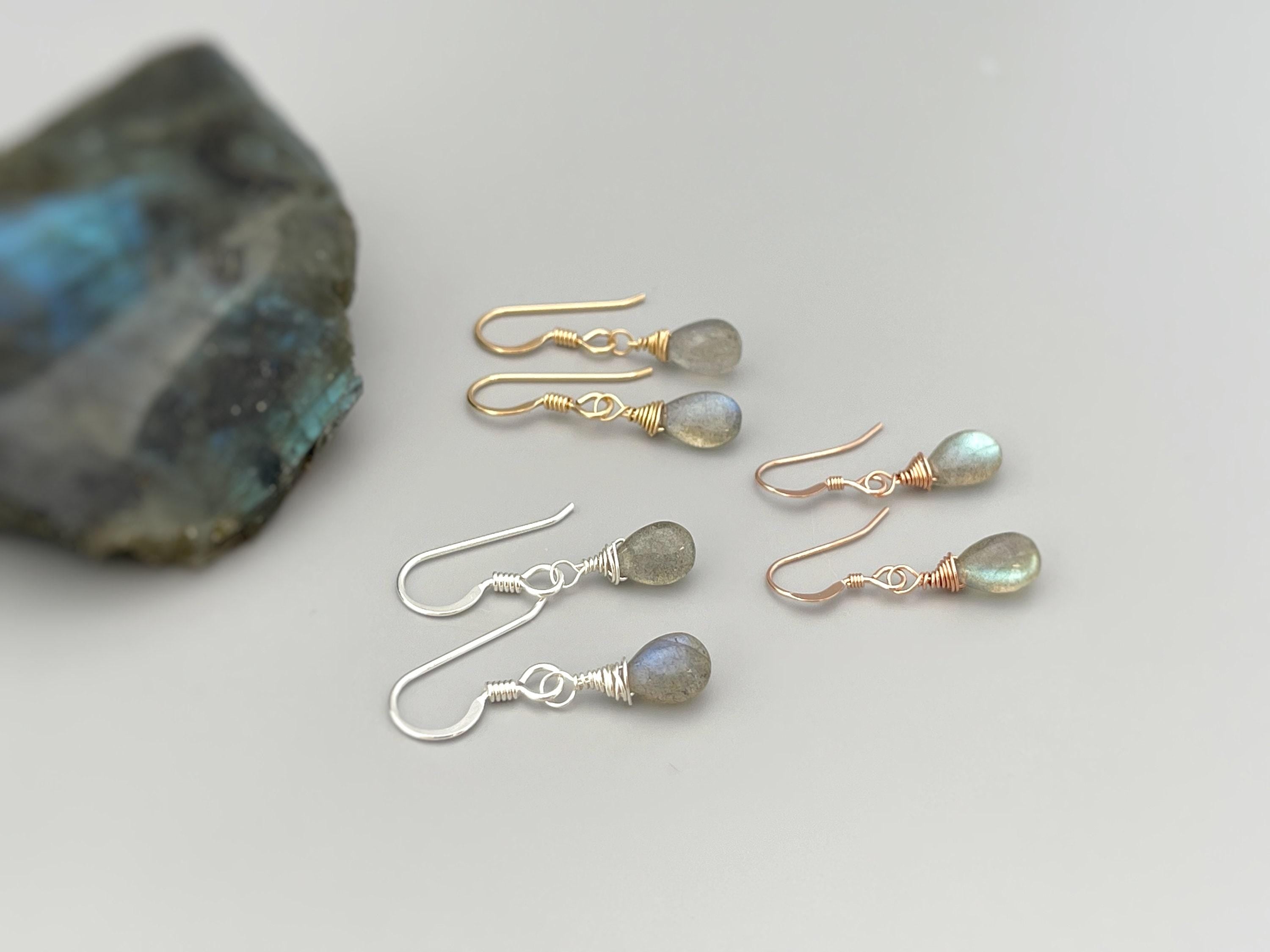 Dainty Labradorite earrings Sterling Silver, 14k Gold fill, and Rose Gold Fill