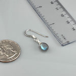 Dainty Handmade Labradorite earrings in Sterling Silver tiny gemstone dangle earrings by ruler for scale