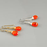 Carnelian Earrings Sterling Silver, 14k Gold Fill, Dangling Teardrop Orange Gemstone Earrings Handmade Carnelian Crystal Jewelry for women