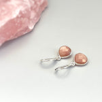 Peach Moonstone Earrings Dangle Sterling Silver Teardrop Leverback Minimalist dangly Drop earrings Handmade Moonstone Jewelry gift for wife