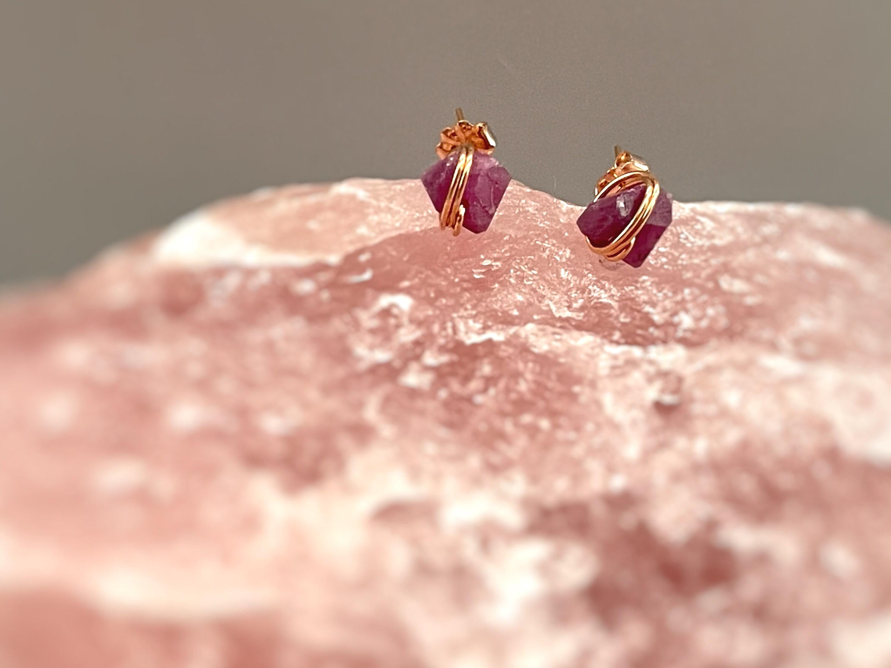 Raw Ruby Earrings Handmade Ruby Stud earrings 14k Gold Fill, Silver, Rose Gold minimalist dainty raw gemstone natural ruby post earrings