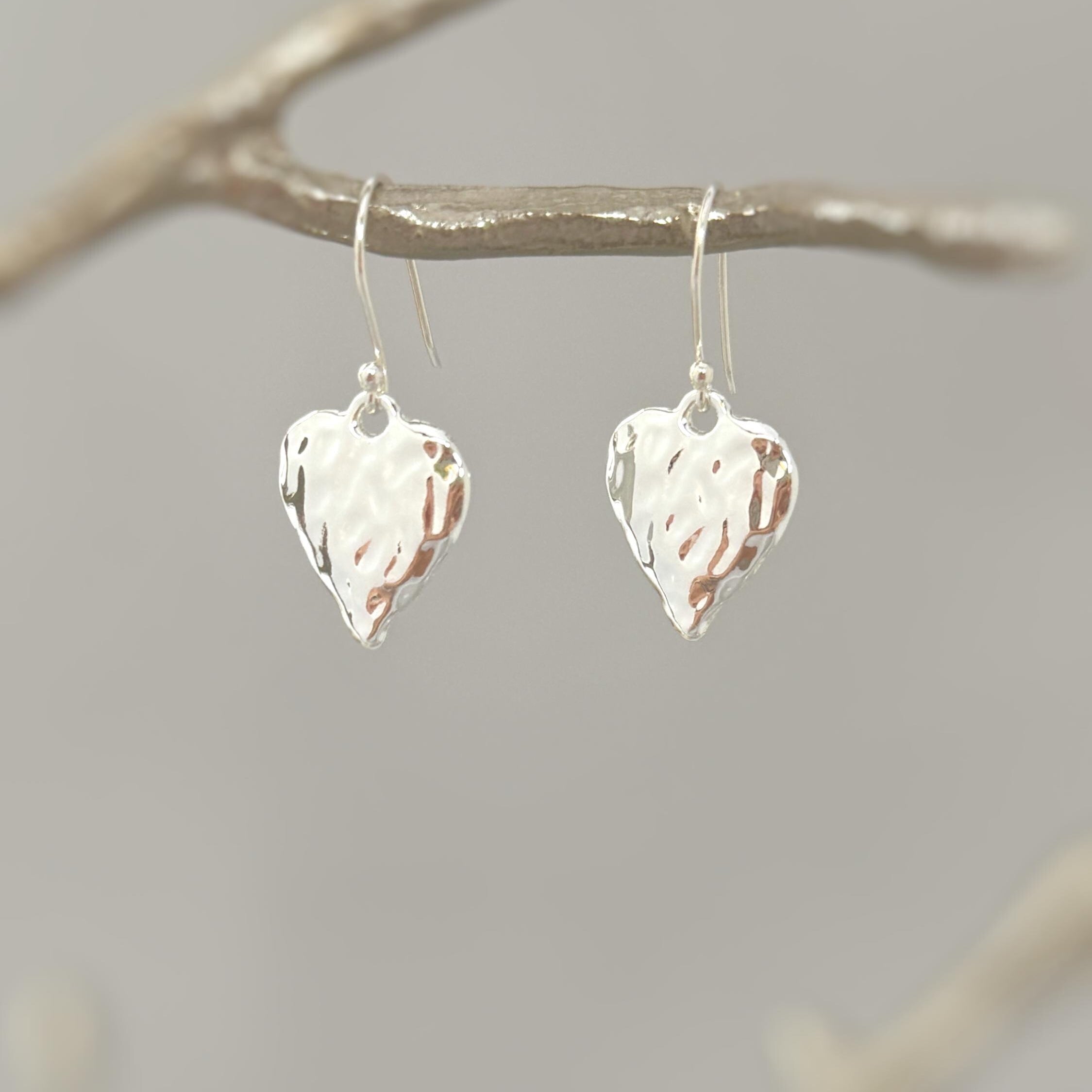 Silver Heart Earrings dangle sparkly boho handmade heart jewelry