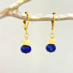 Gold Lapis Lazuli and Citrine blue and yellow gemstone Earrings dangle
