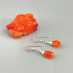 Carnelian Earrings Sterling Silver, 14k Gold Fill, Dangling Teardrop Orange Gemstone Earrings Handmade Carnelian Crystal Jewelry for women