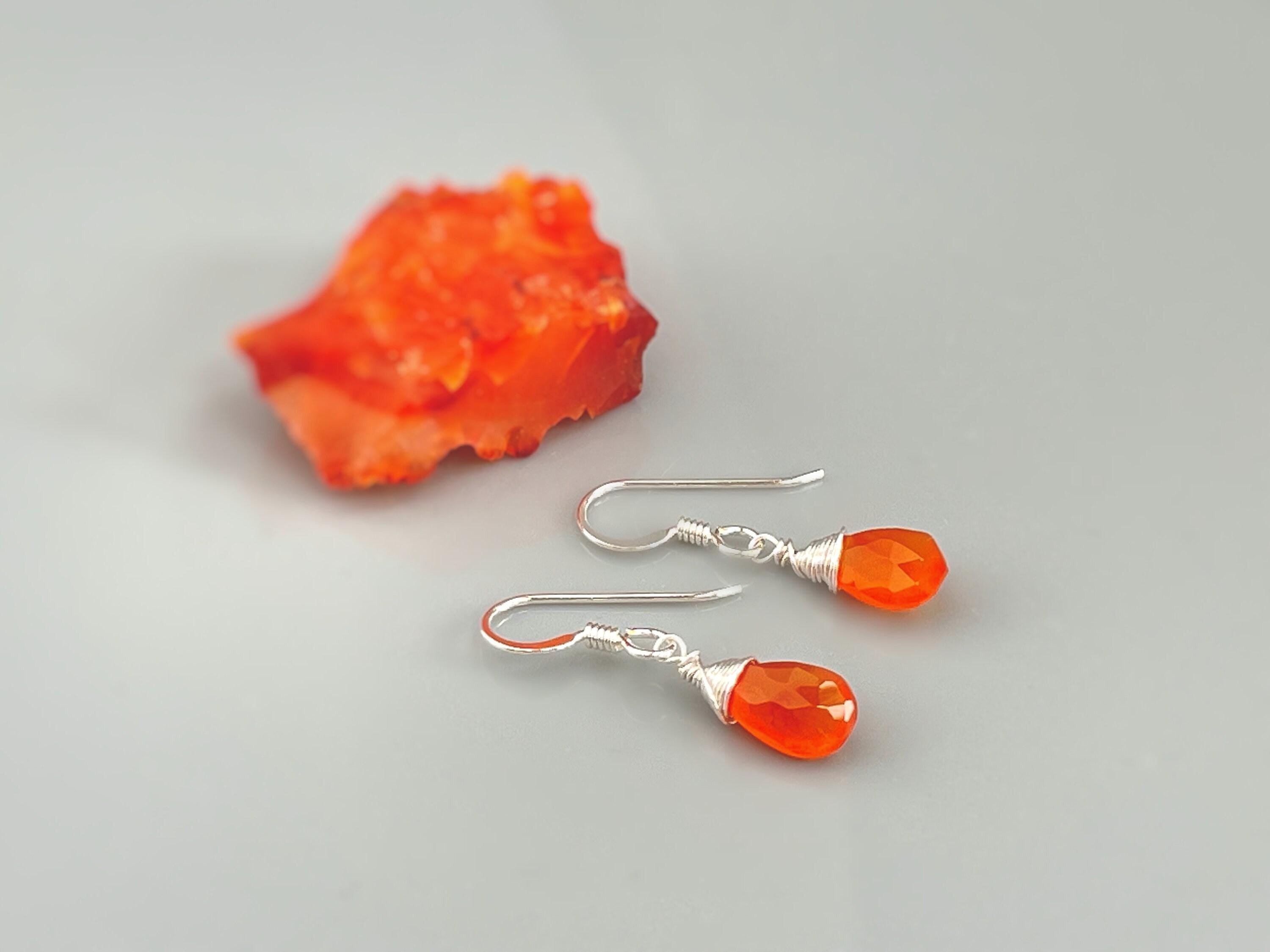 Carnelian Earrings Sterling Silver, 14k Gold Fill, Dangling Teardrop Orange Gemstone Earrings Handmade Carnelian Crystal Jewelry for women