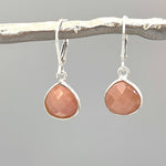 Peach Moonstone Earrings Dangle Sterling Silver Teardrop Leverback Minimalist dangly Drop earrings Handmade Moonstone Jewelry gift for wife