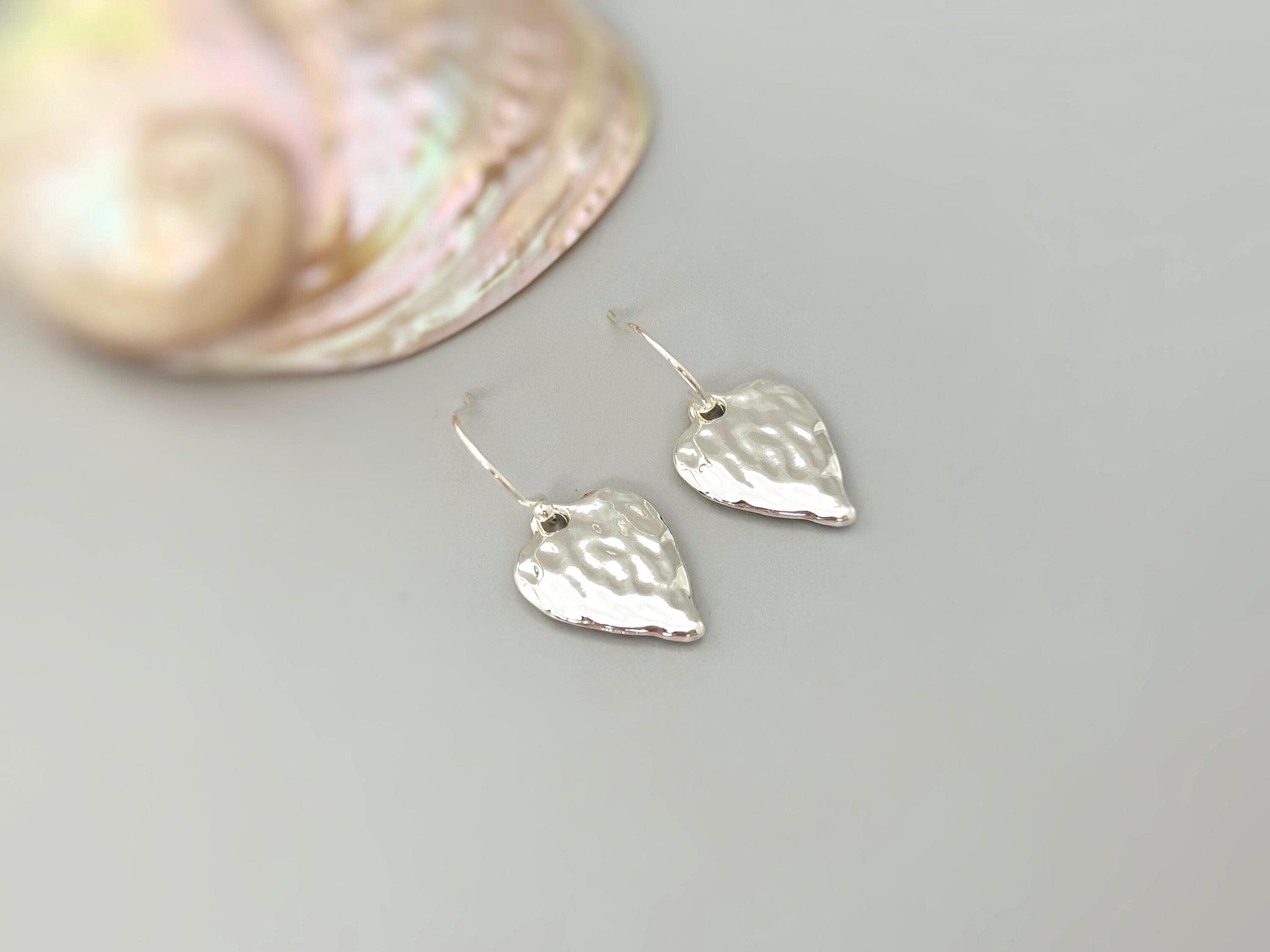 Heart Earrings Silver dangle drop sparkly boho handmade heart jewelry romantic gift for wife, girlfriend, mom, sister, daughter, friend