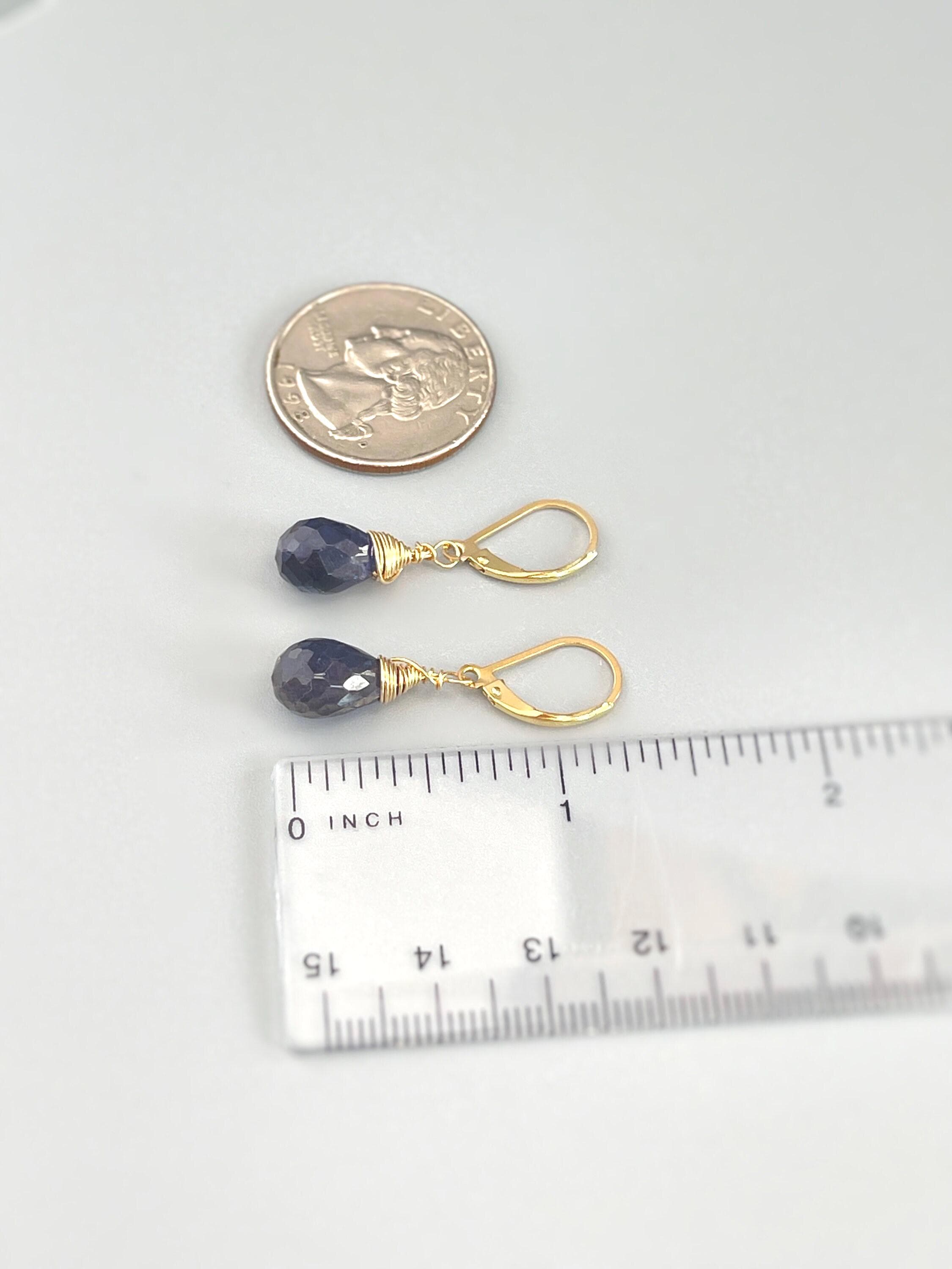 Iolite Earrings Dangle 14k Gold, Sterling Silver Leverback Water Sapphire Jewelry