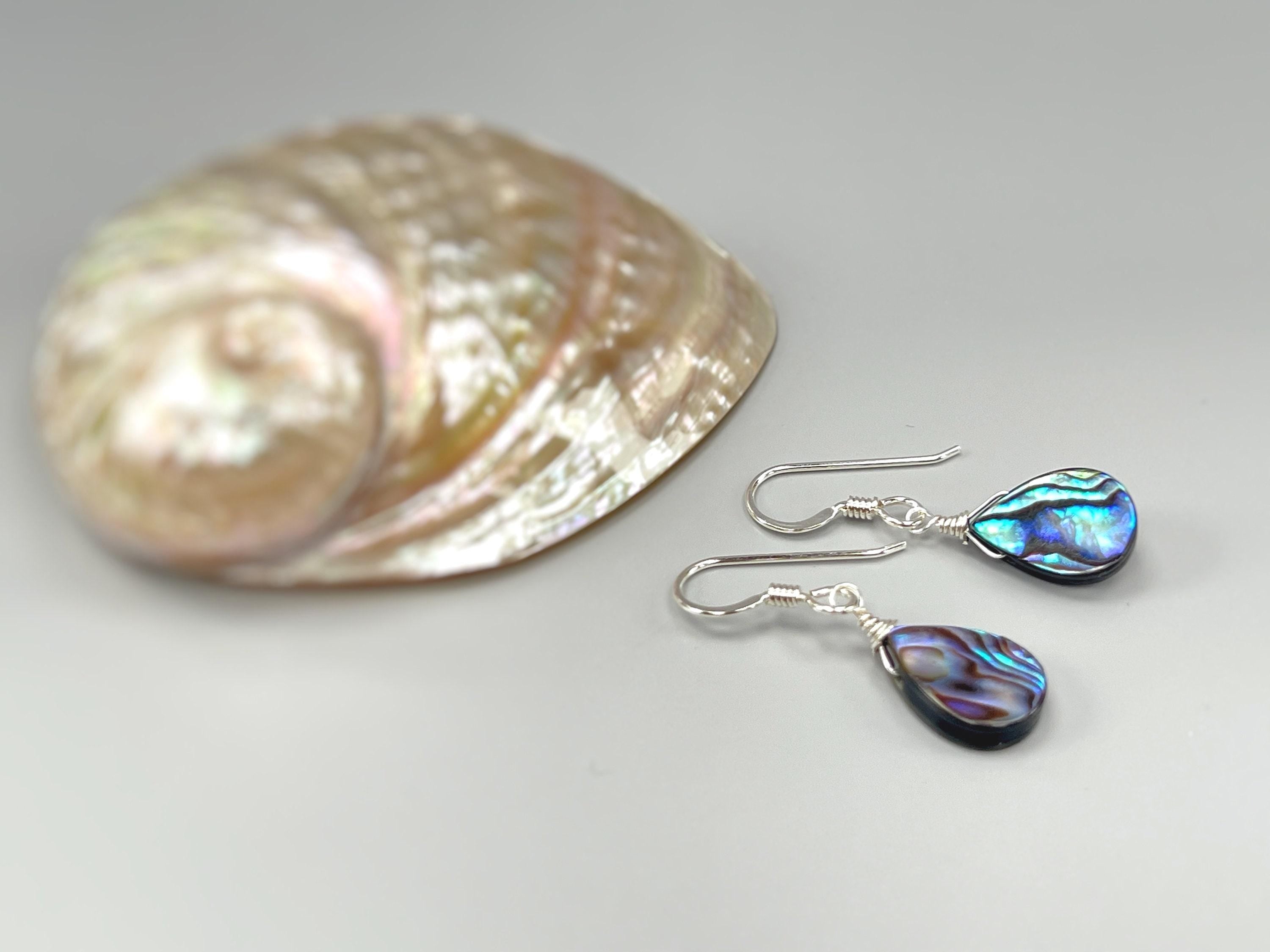 Abalone Earrings Silver handmade dangle drop 14k Gold, Rose gold fill Summer Jewelry iridescent shell jewelry for beach wedding gift for mom, sister, daughter, bff, friend