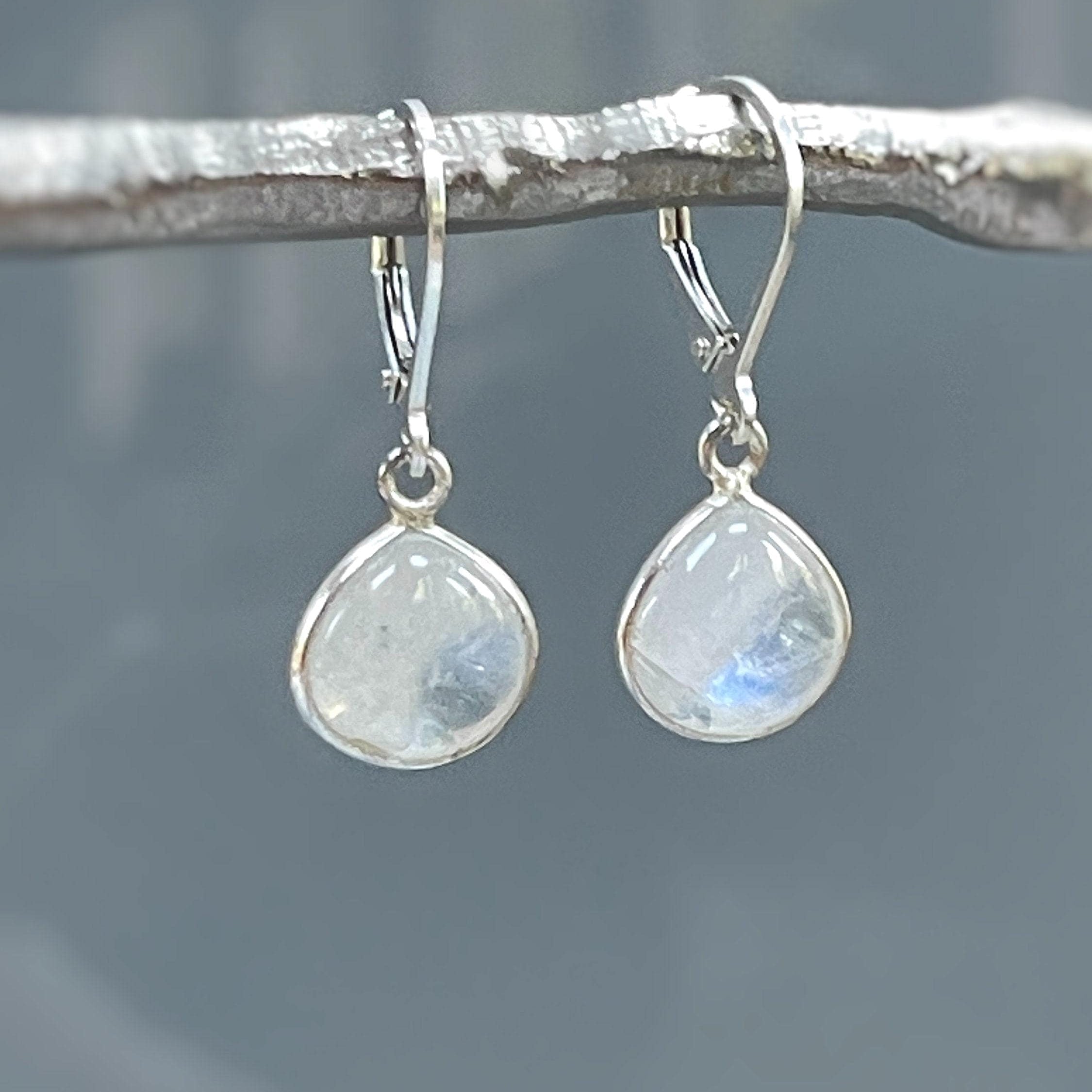 Moonstone Earrings Dangle Sterling Silver Teardrop Leverback Drop Minimalist dangly earrings Handmade Moonstone Jewelry gift for wife