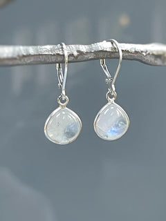 Moonstone Earrings Dangle Sterling Silver Teardrop Leverback Drop Minimalist dangly earrings Handmade Moonstone Jewelry gift for wife
