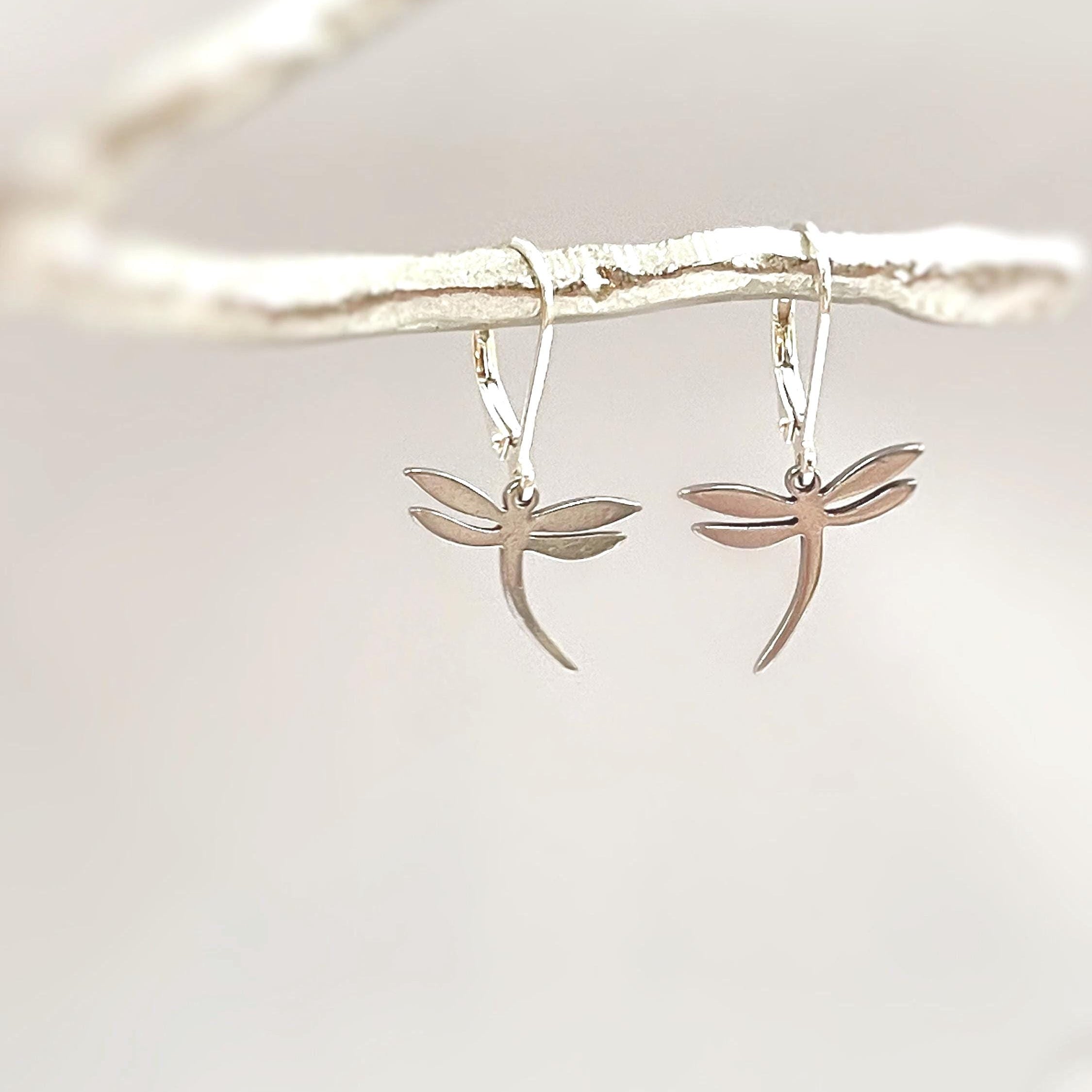 Dragonfly Earrings dangle Silver Gold, Rose Gold Handmade Dragonfly Jewelry gifts for girlfriend, sister, gardener, bug nature lover mom